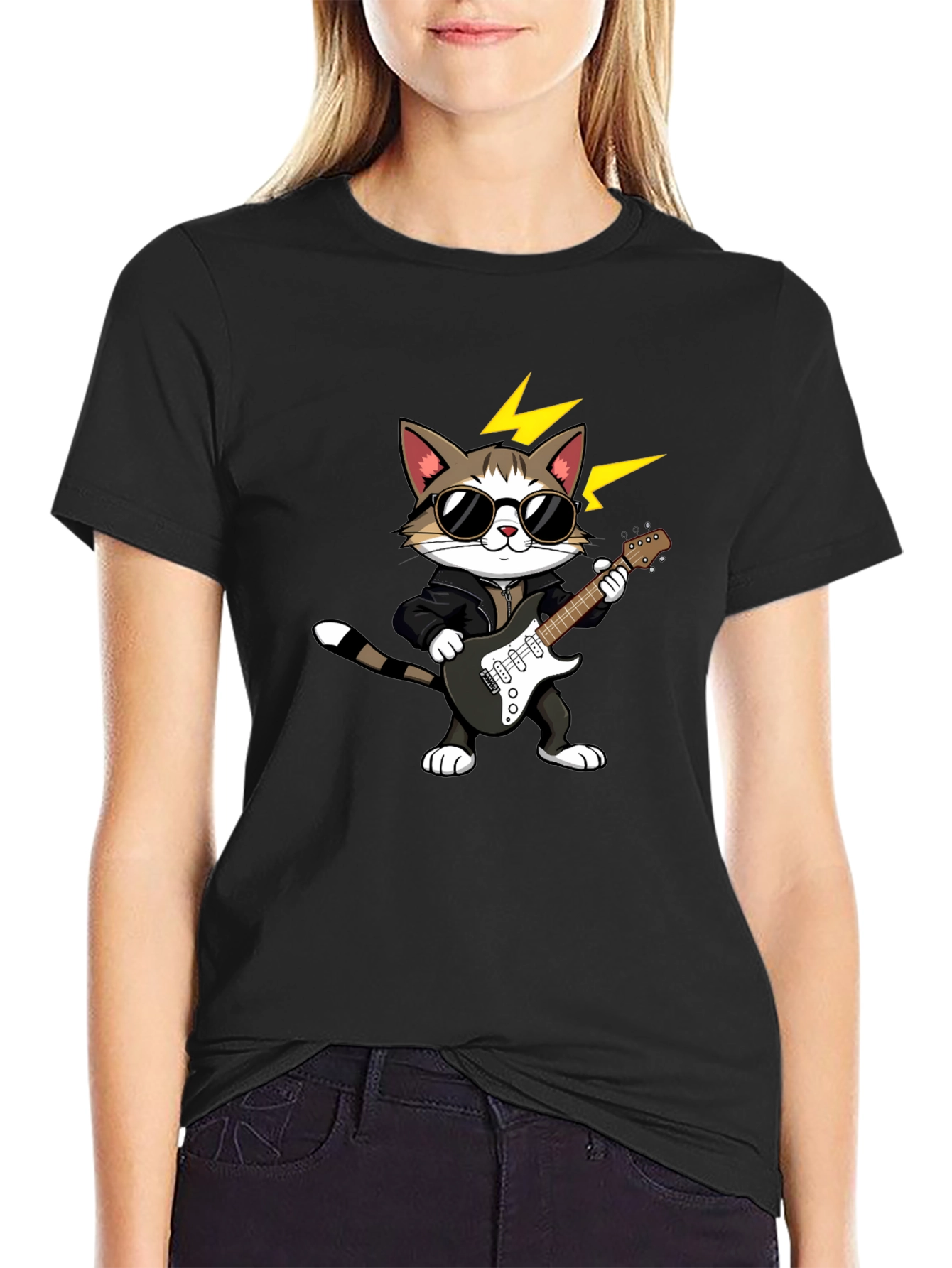Cat Guitarist Graphic Tee - Rock On!