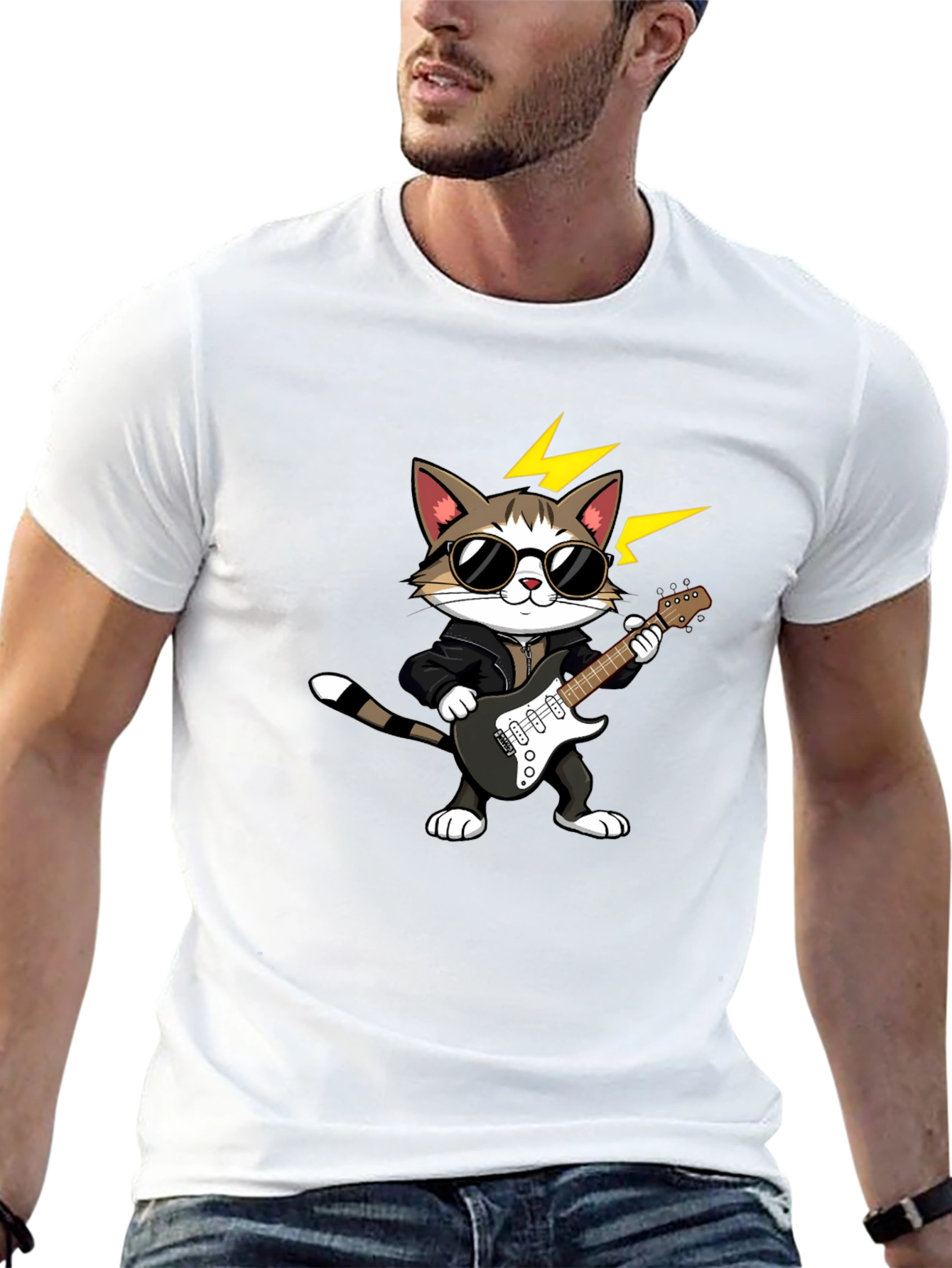 Cat Guitarist Graphic Tee - Rock On!