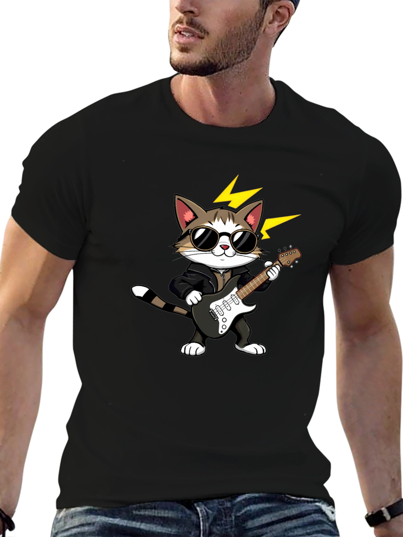 Cat Guitarist Graphic Tee - Rock On!