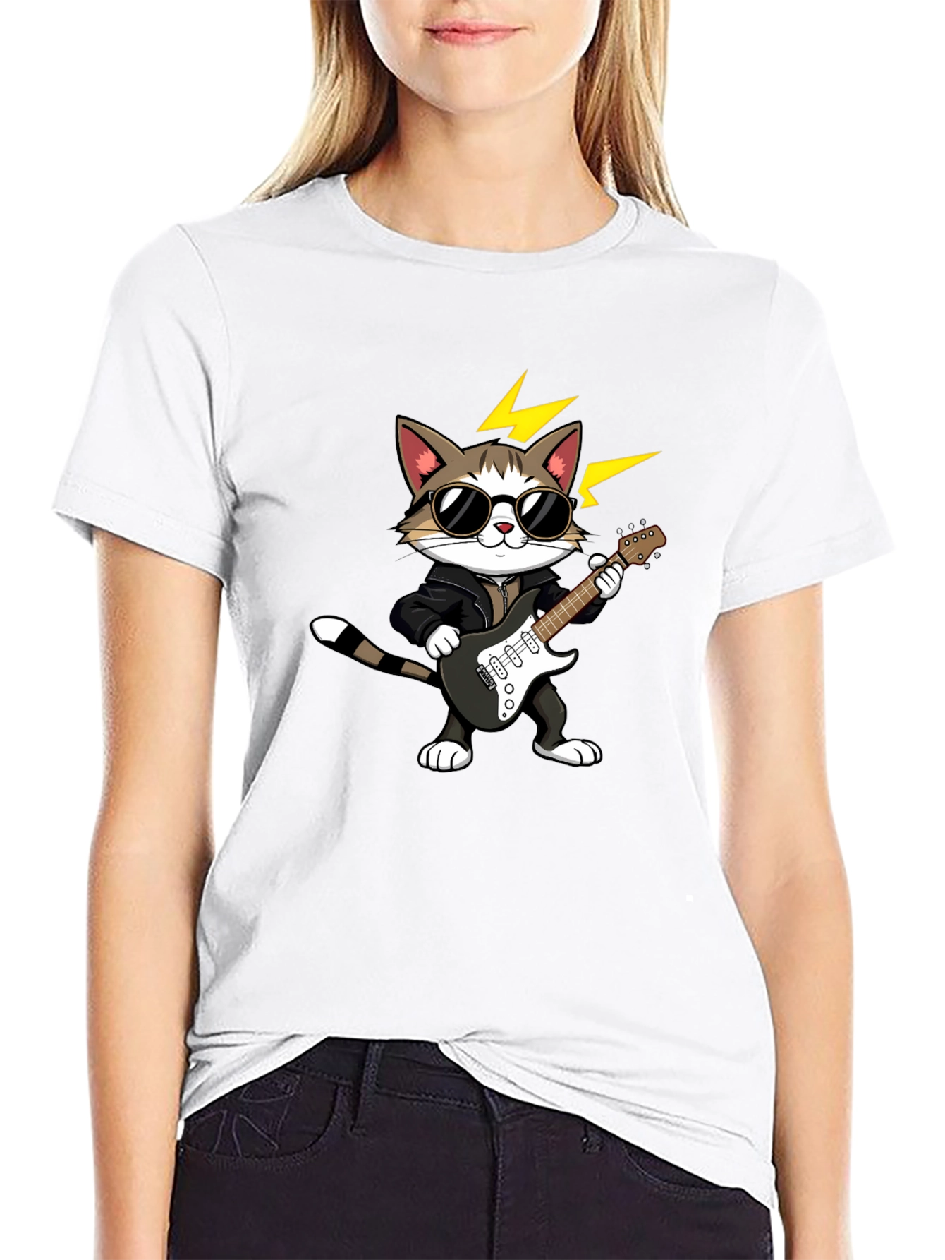 Cat Guitarist Graphic Tee - Rock On!