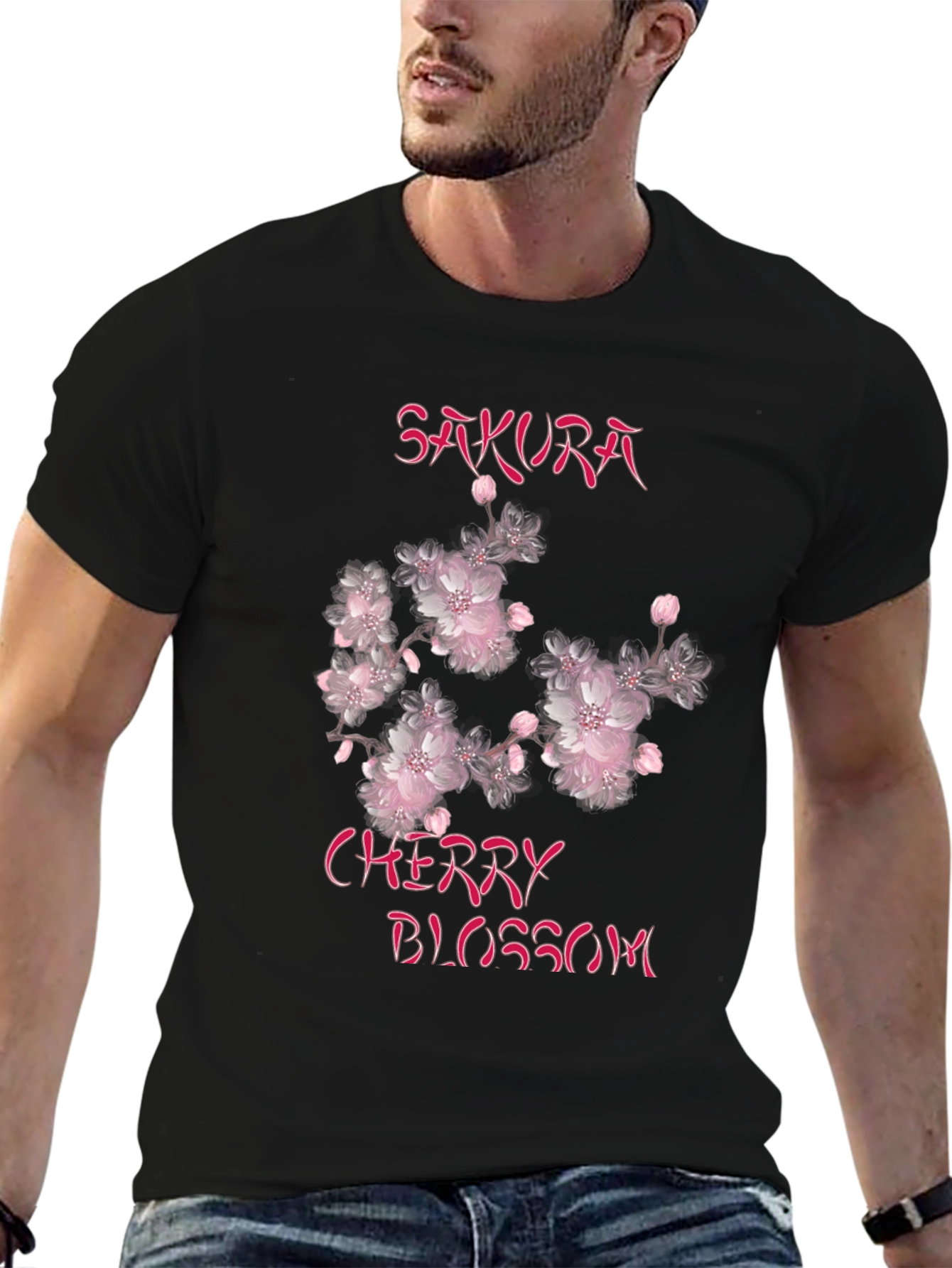 Sakura Cherry Blossom Graphic Tee - Black Cotton