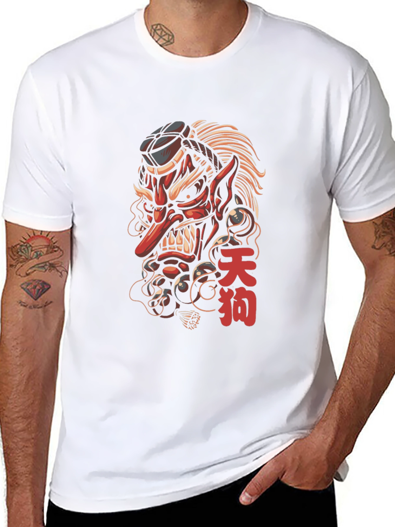 Tengu Mask Graphic Tee - Japanese Folklore Design