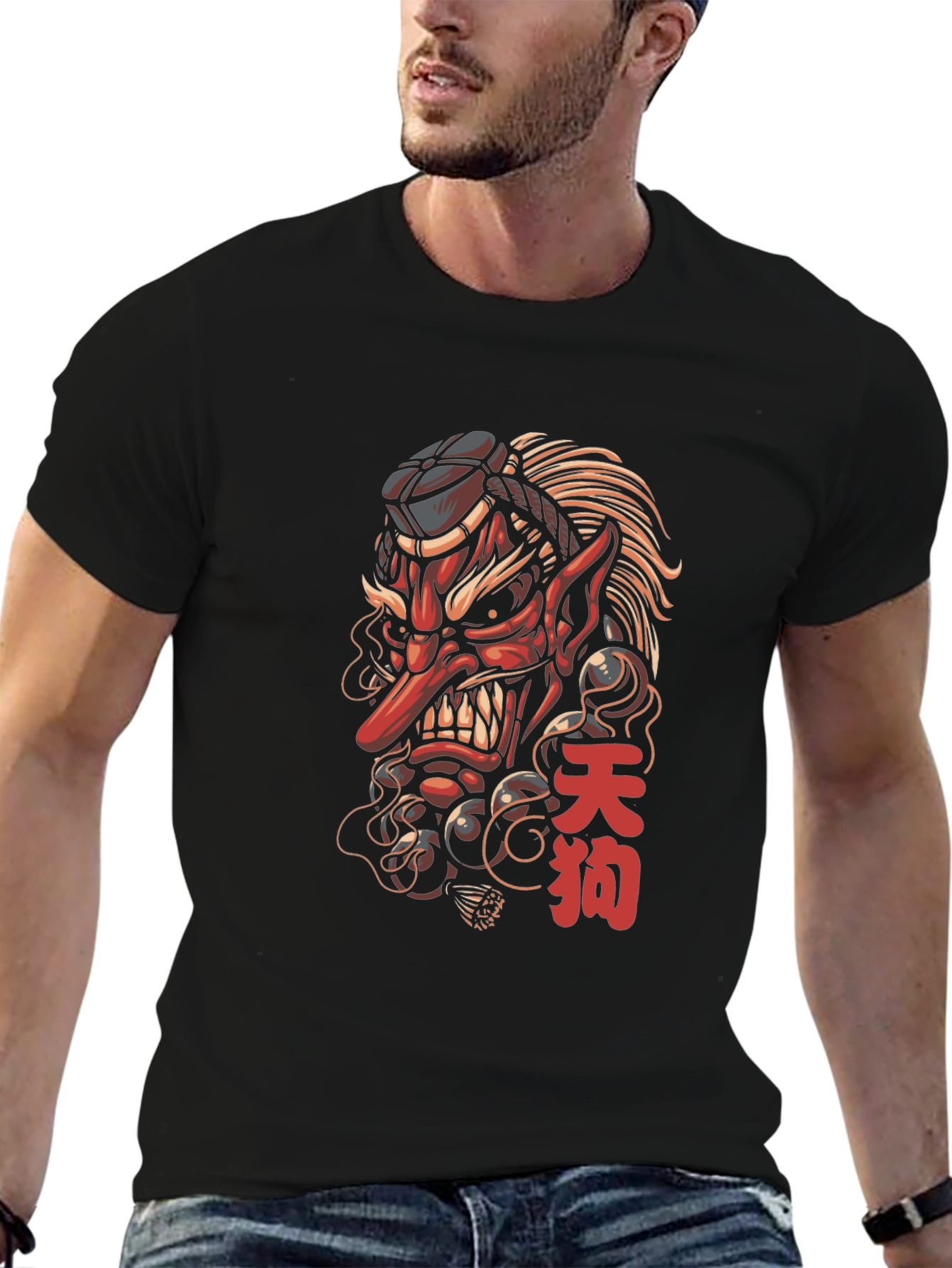 Tengu Mask Graphic Tee - Japanese Folklore Design
