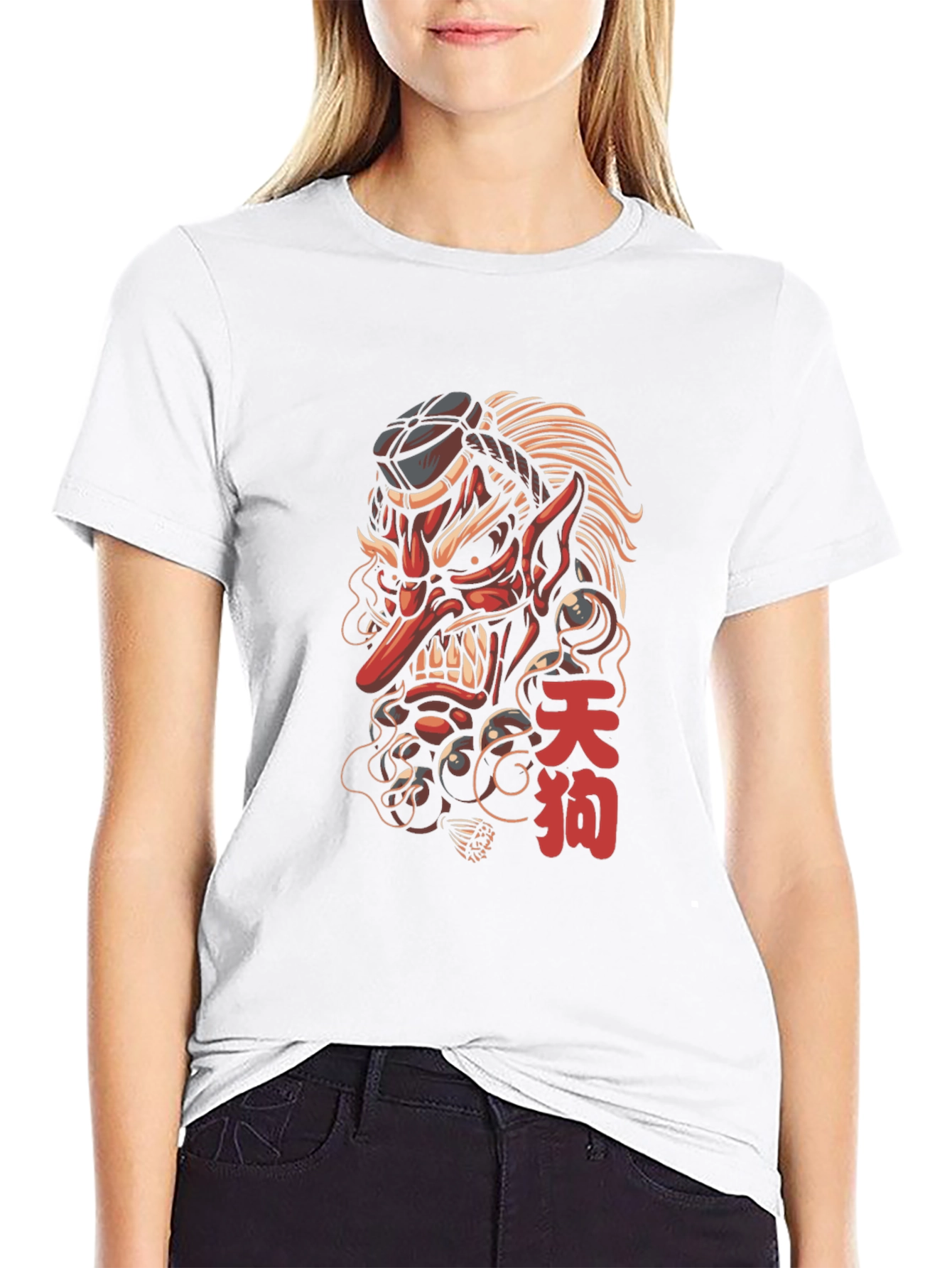Tengu Mask Graphic Tee - Japanese Folklore Design