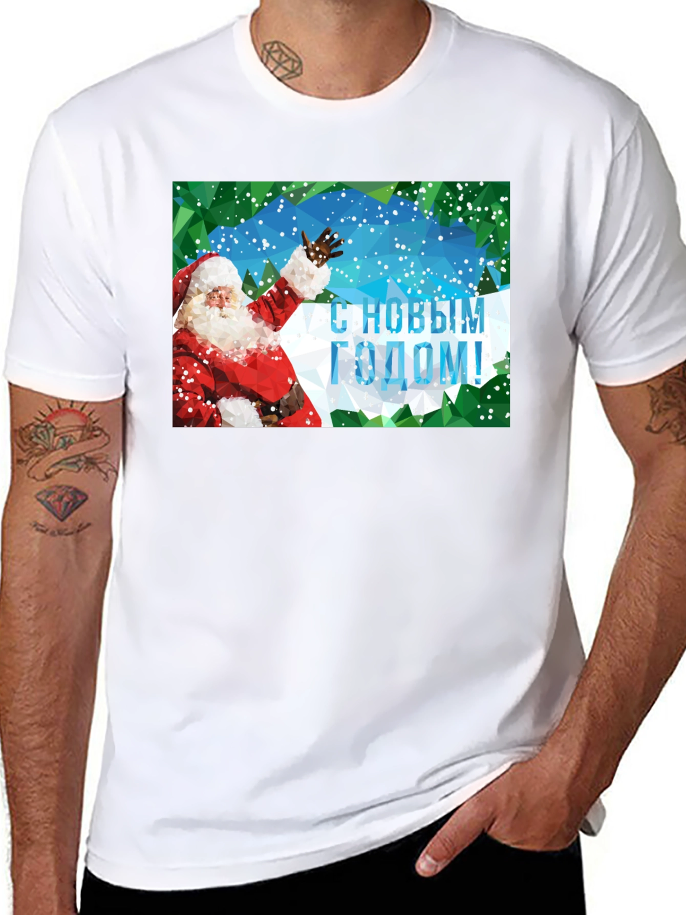 Santa Happy New Year T-Shirt - Poly Graphic Tee