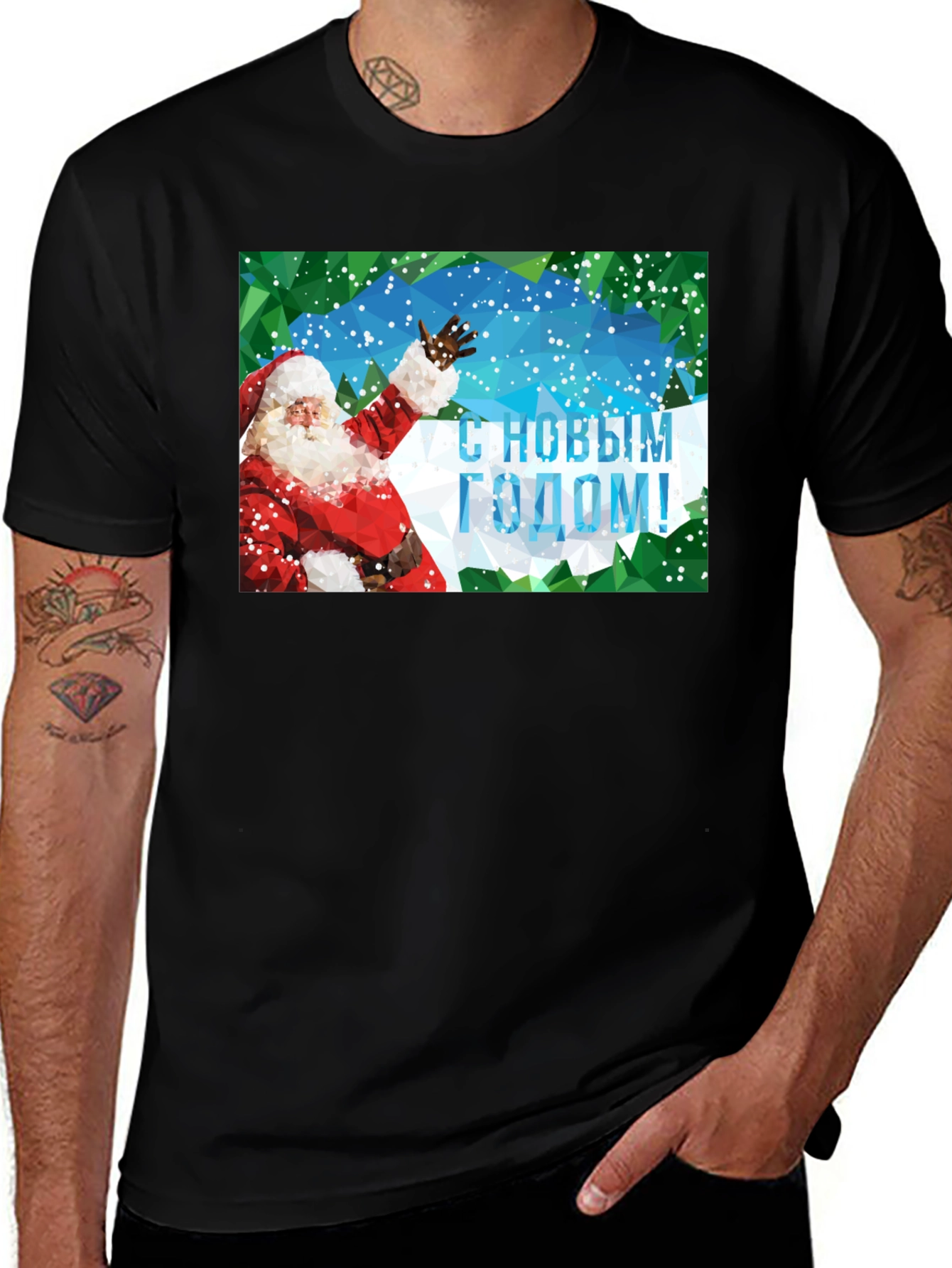 Santa Happy New Year T-Shirt - Poly Graphic Tee