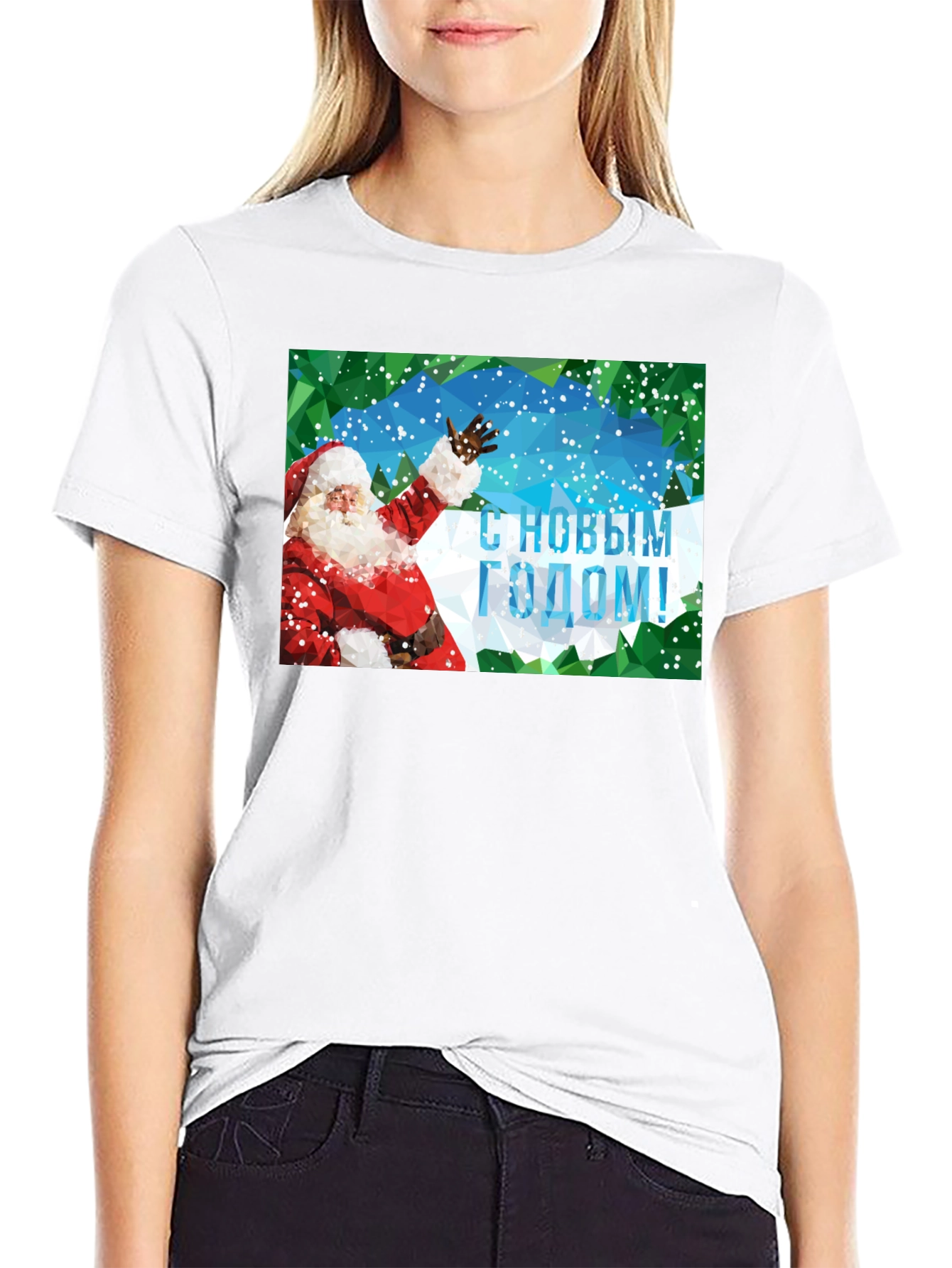 Santa Happy New Year T-Shirt - Poly Graphic Tee