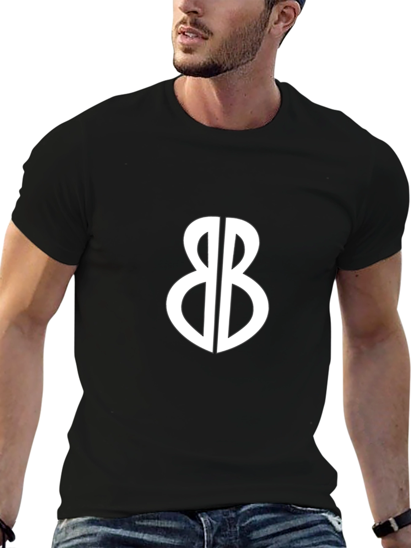 Mens Black T-Shirt with Unique White Graphic