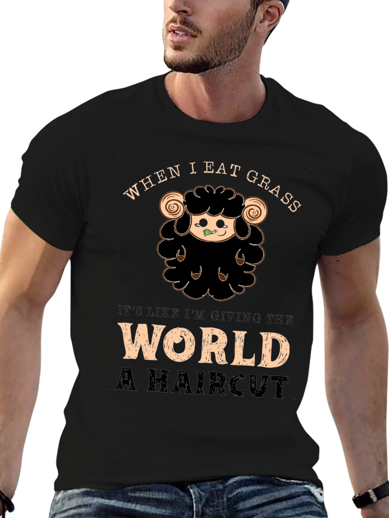 Funny Sheep Haircut T-Shirt - When I Eat Grass