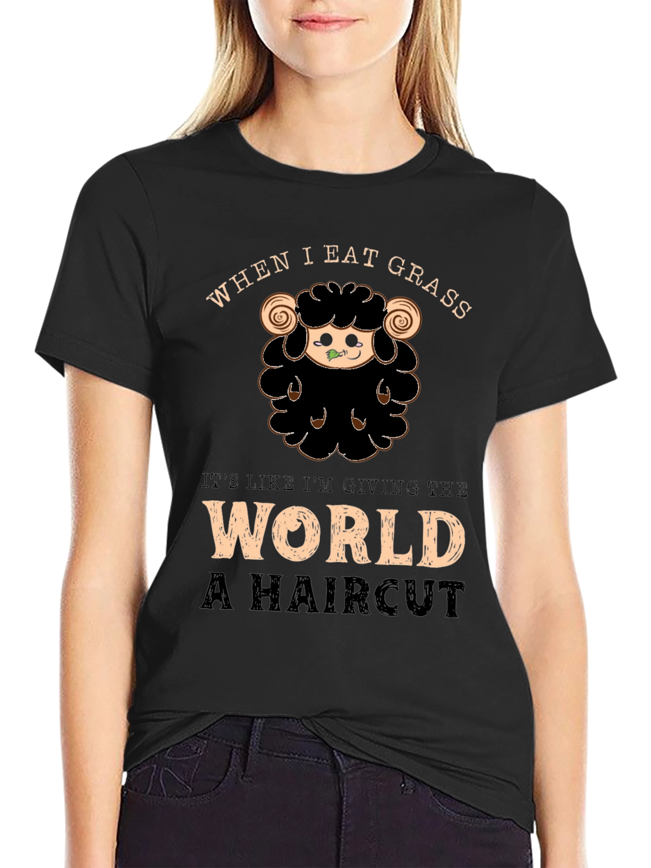 Funny Sheep Haircut T-Shirt - When I Eat Grass