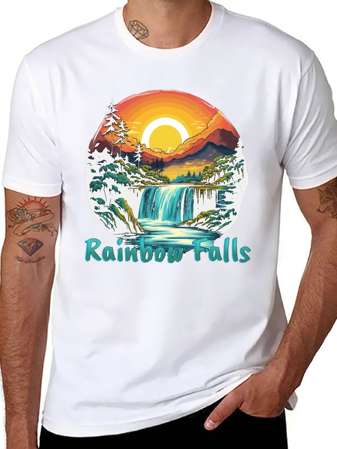 Rainbow Falls Graphic T-Shirt - Nature Landscape Tee