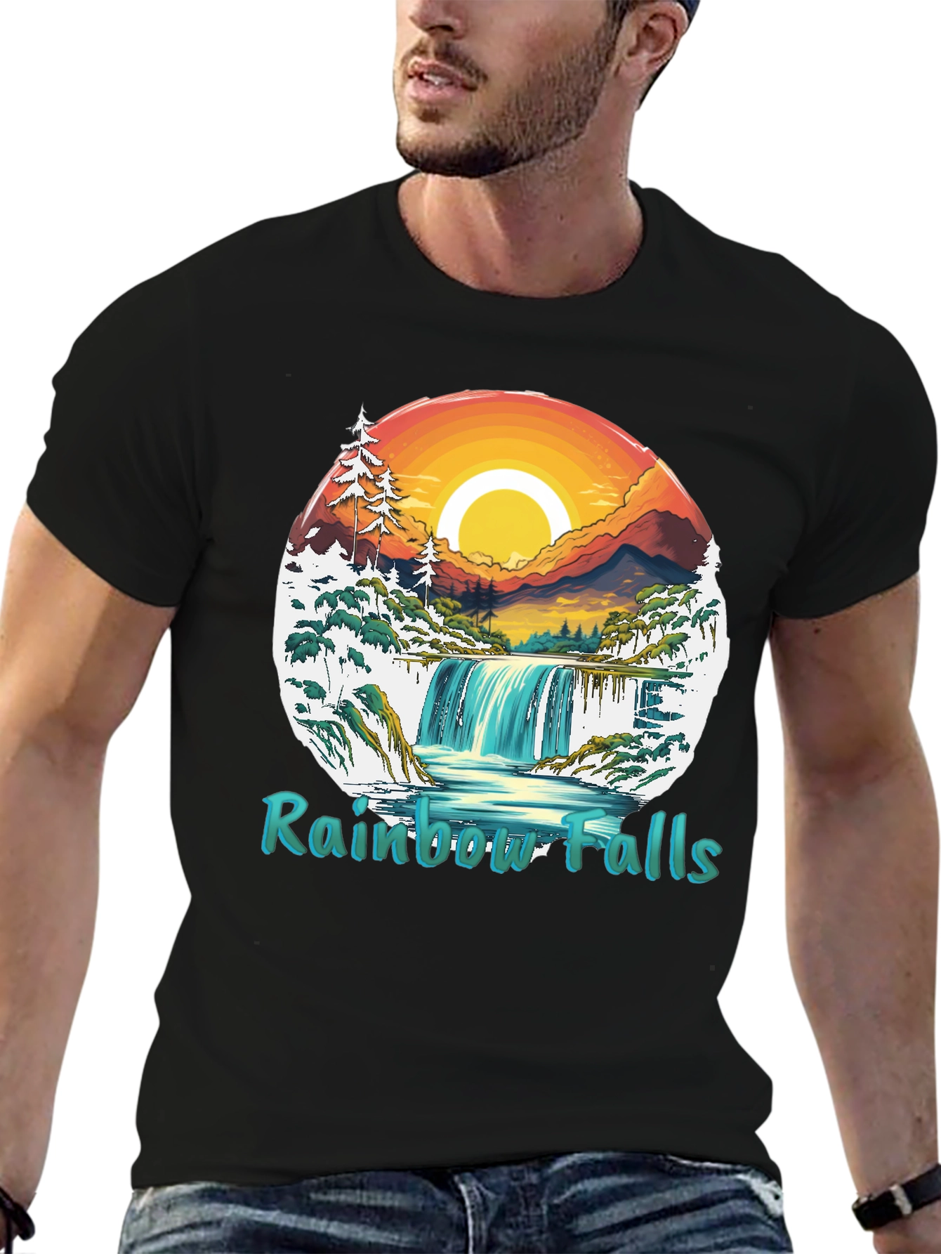 Rainbow Falls Graphic T-Shirt - Nature Landscape Tee