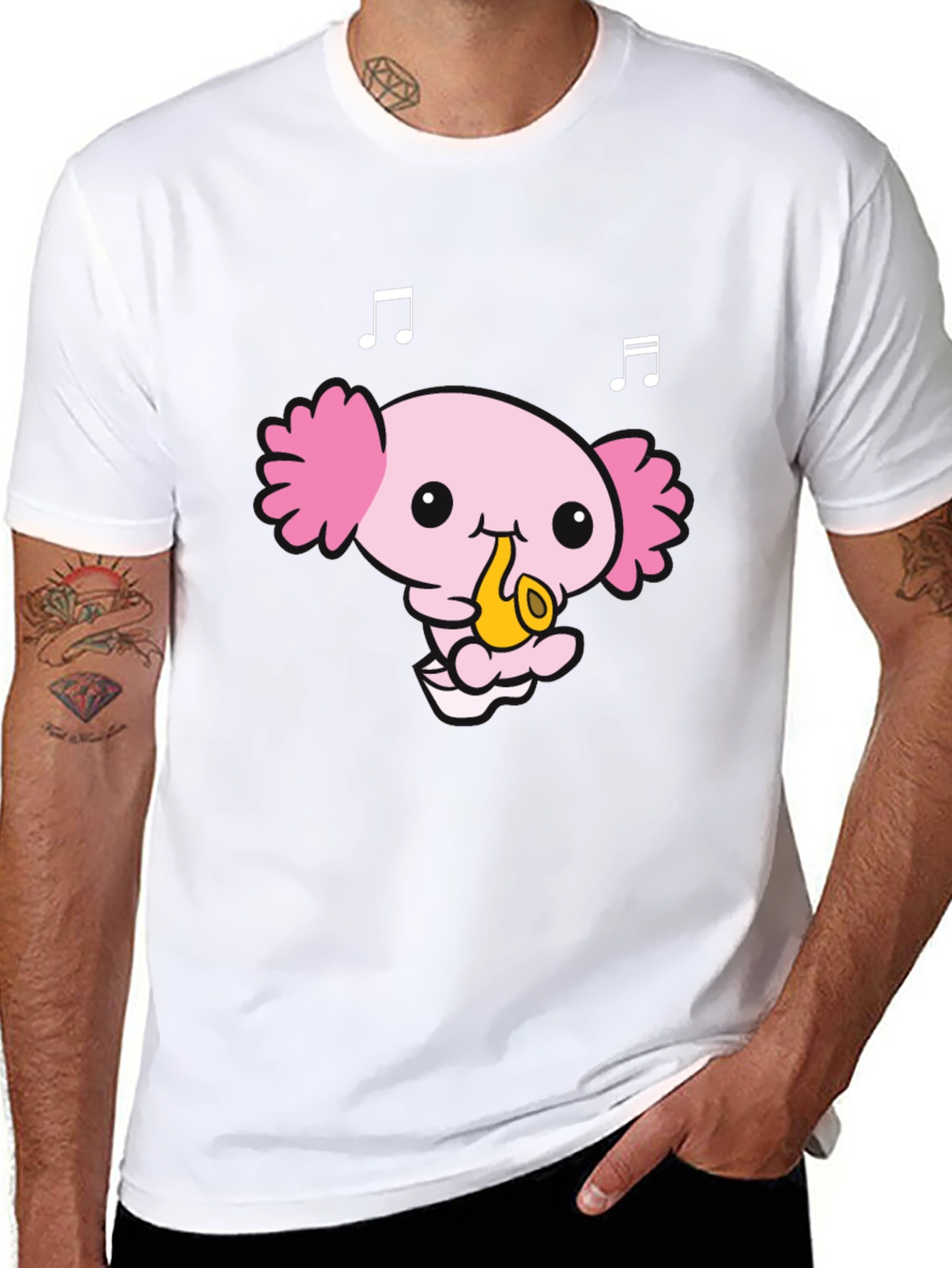Axolotl Saxophone Player Black T-Shirt