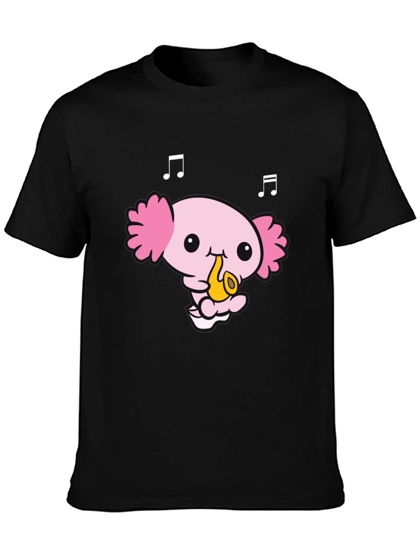 Axolotl Saxophone Player Black T-Shirt