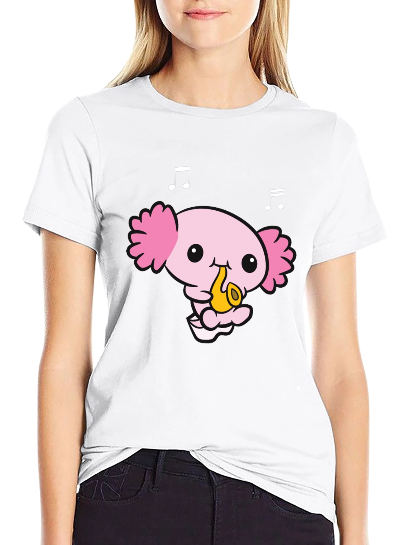 Axolotl Saxophone Player Black T-Shirt
