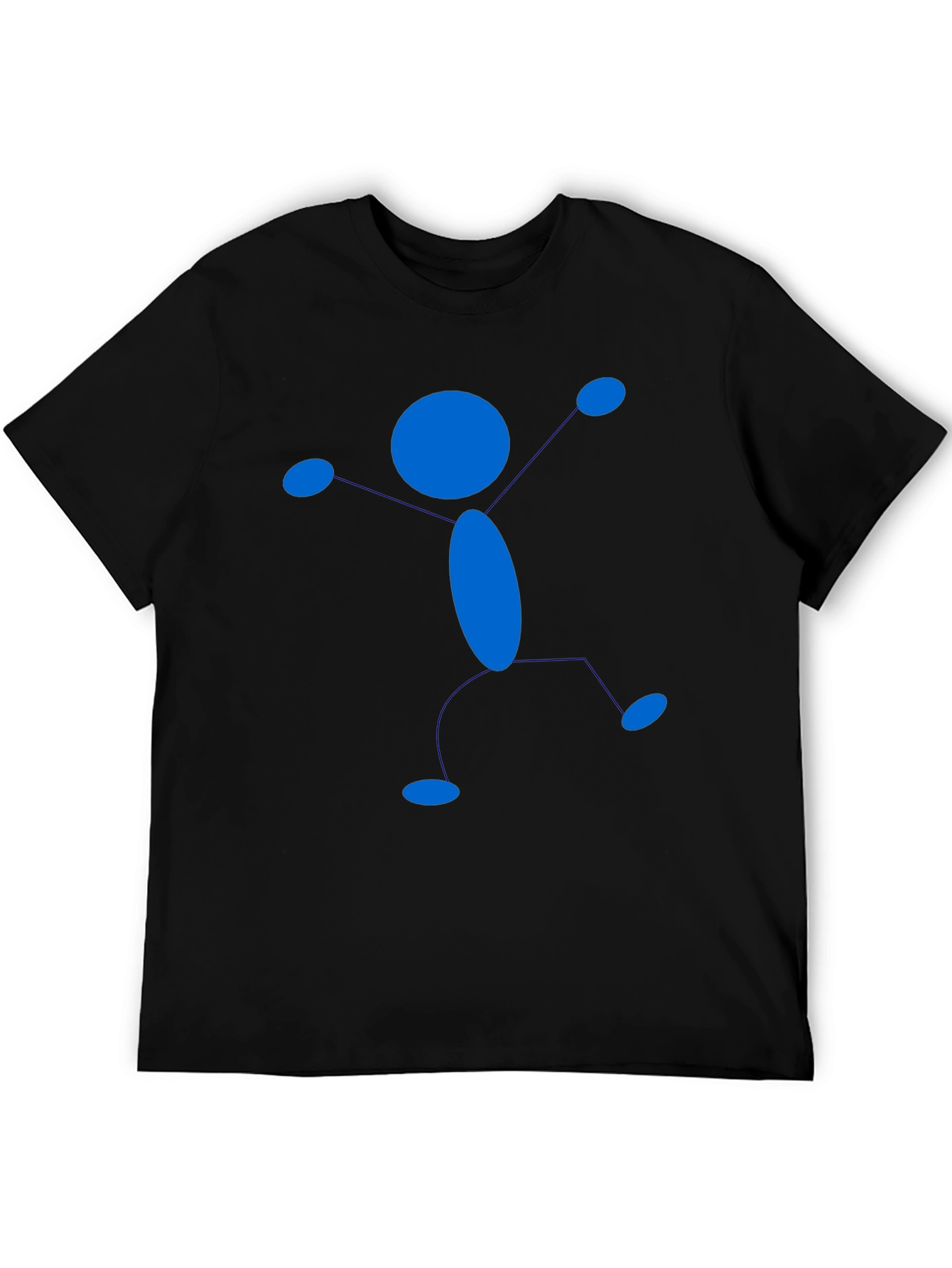Blue Stick Figure Graphic Black T-Shirt