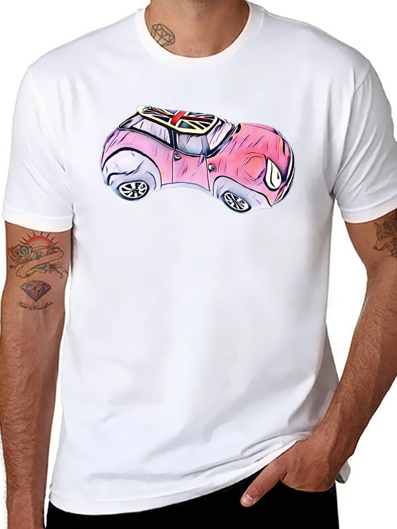 Cartoon Car T-Shirt - British Flag Design