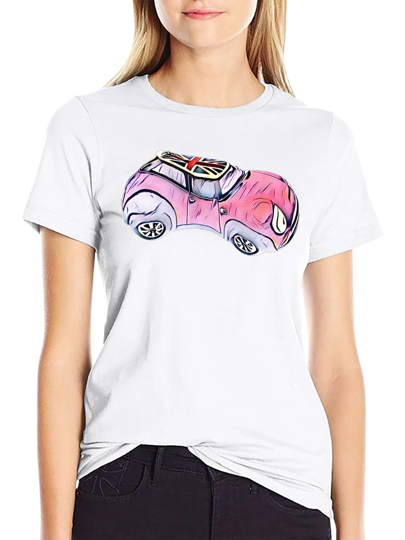 Cartoon Car T-Shirt - British Flag Design