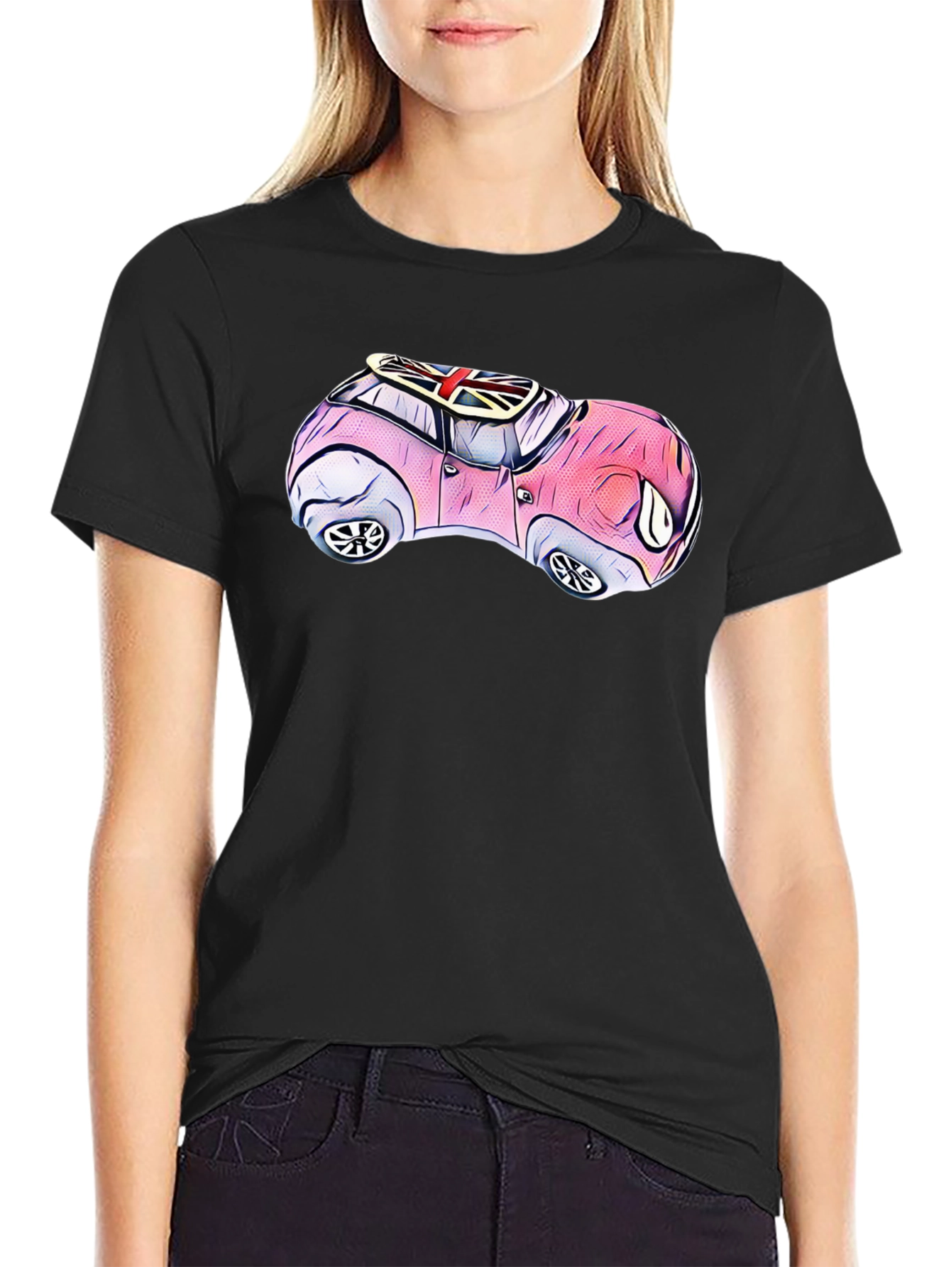 Cartoon Car T-Shirt - British Flag Design
