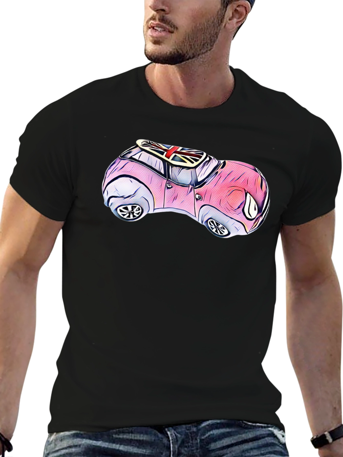 Cartoon Car T-Shirt - British Flag Design