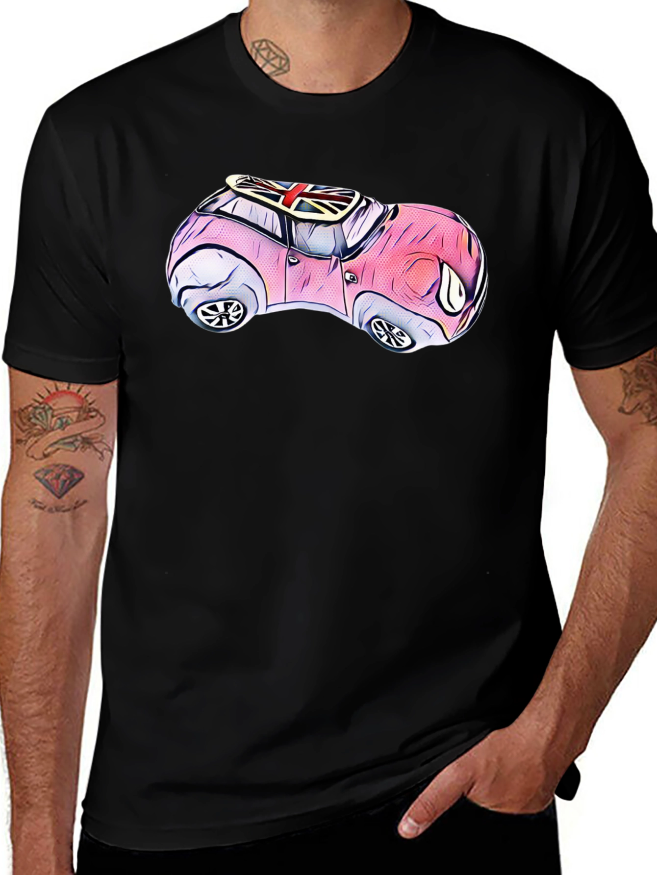 Cartoon Car T-Shirt - British Flag Design