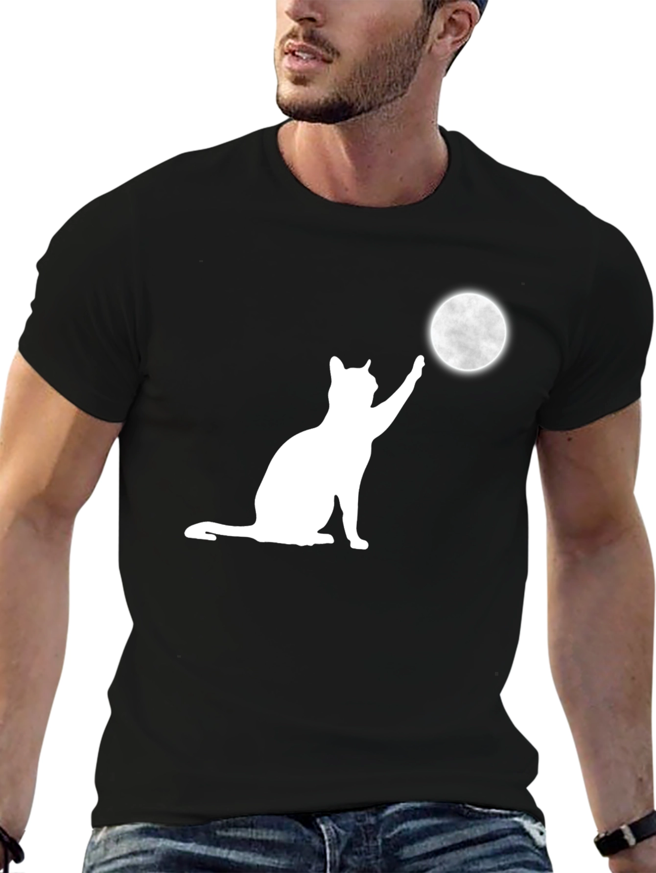 Cat Reaching for the Moon Graphic T-Shirt