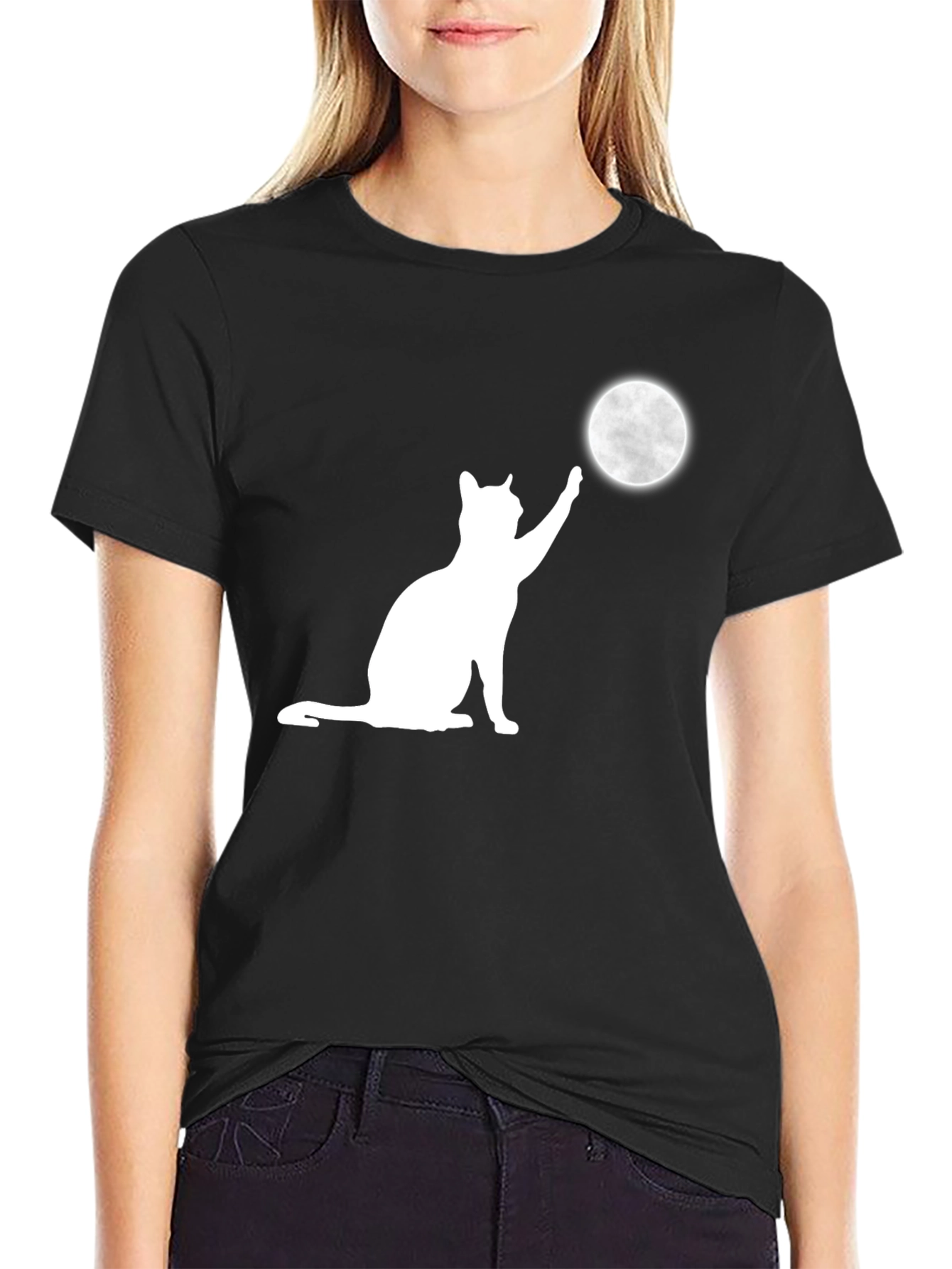 Cat Reaching for the Moon Graphic T-Shirt