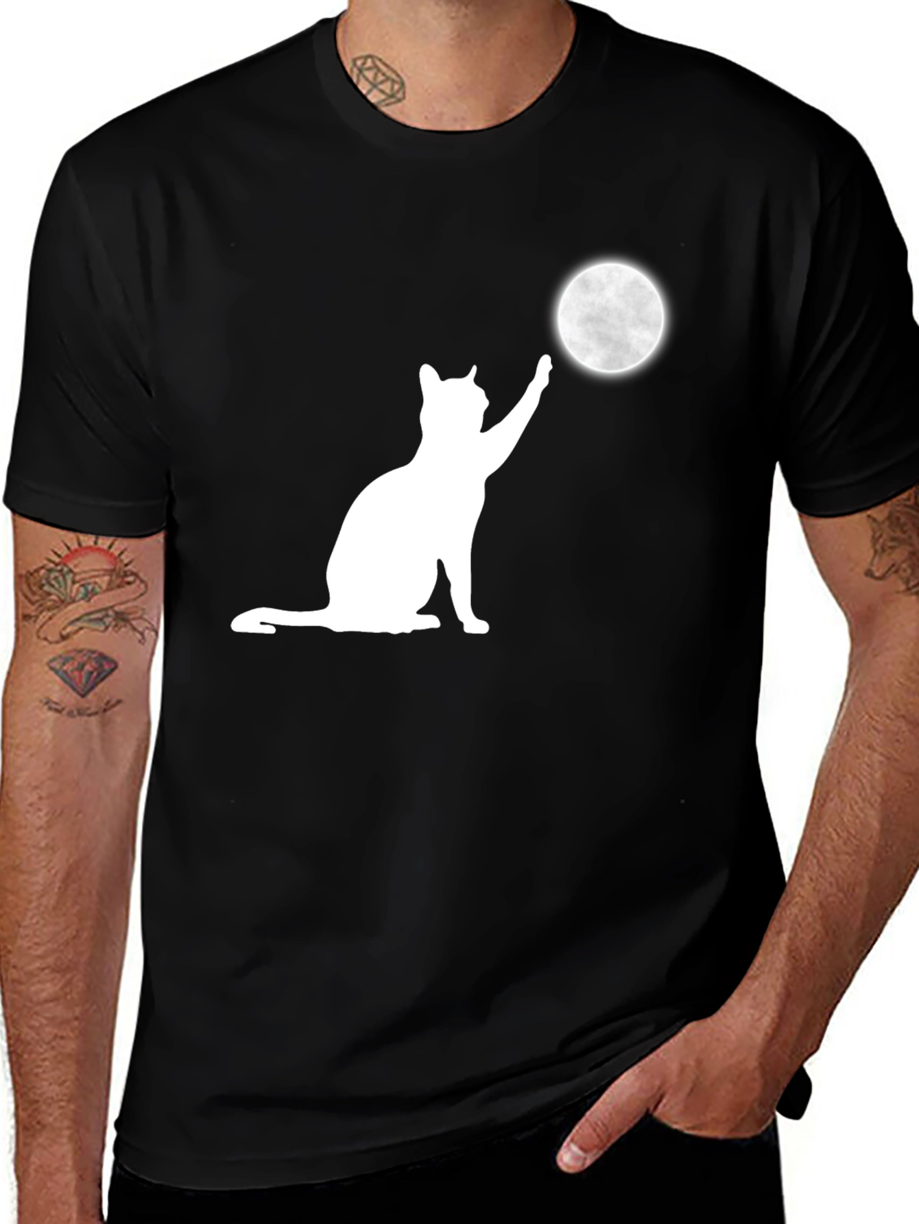 Cat Reaching for the Moon Graphic T-Shirt