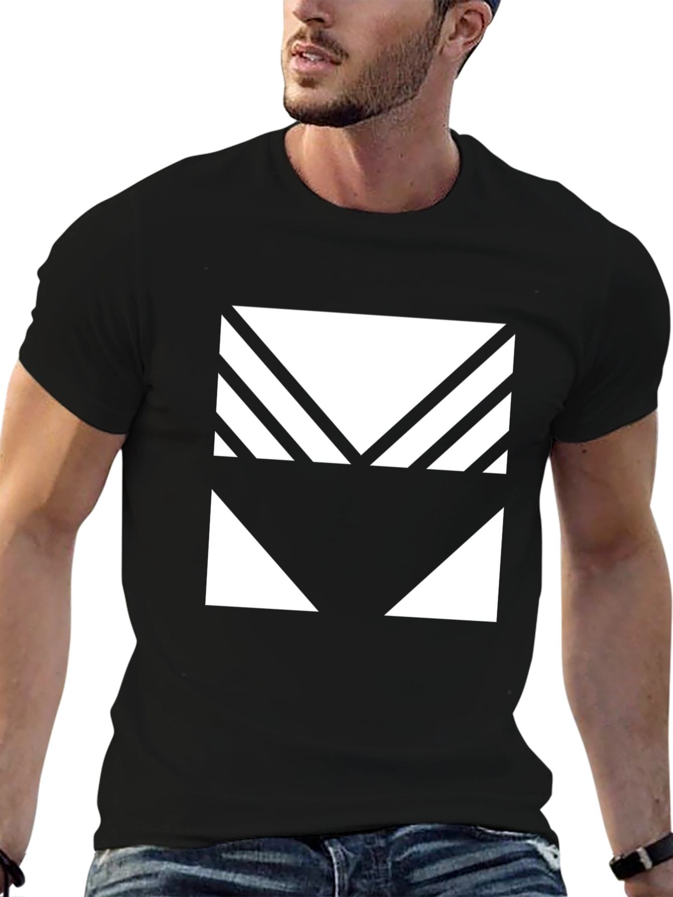 Geometric Graphic Tee - Modern Black T-Shirt