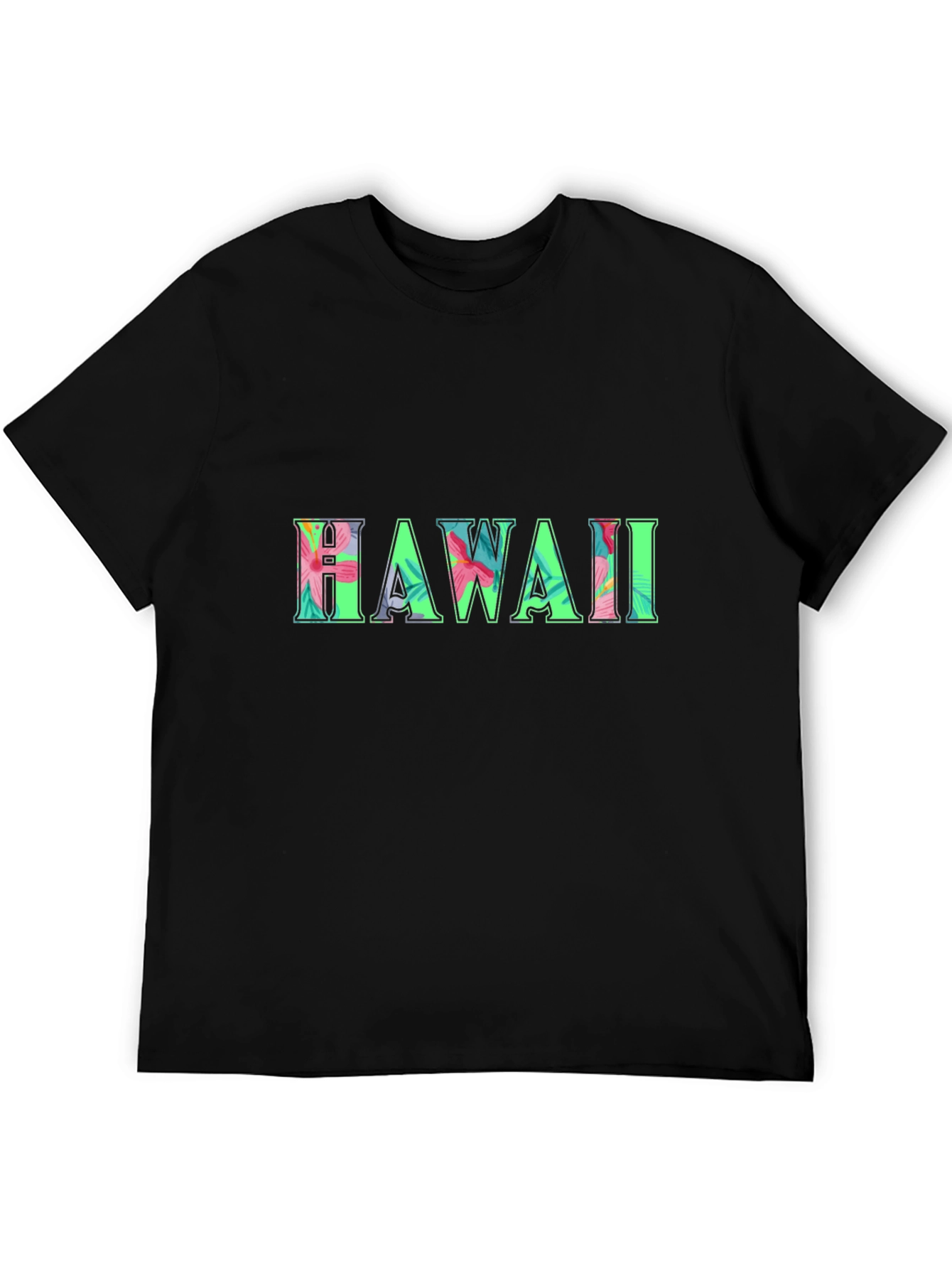Hawaii Floral Print Black T-Shirt