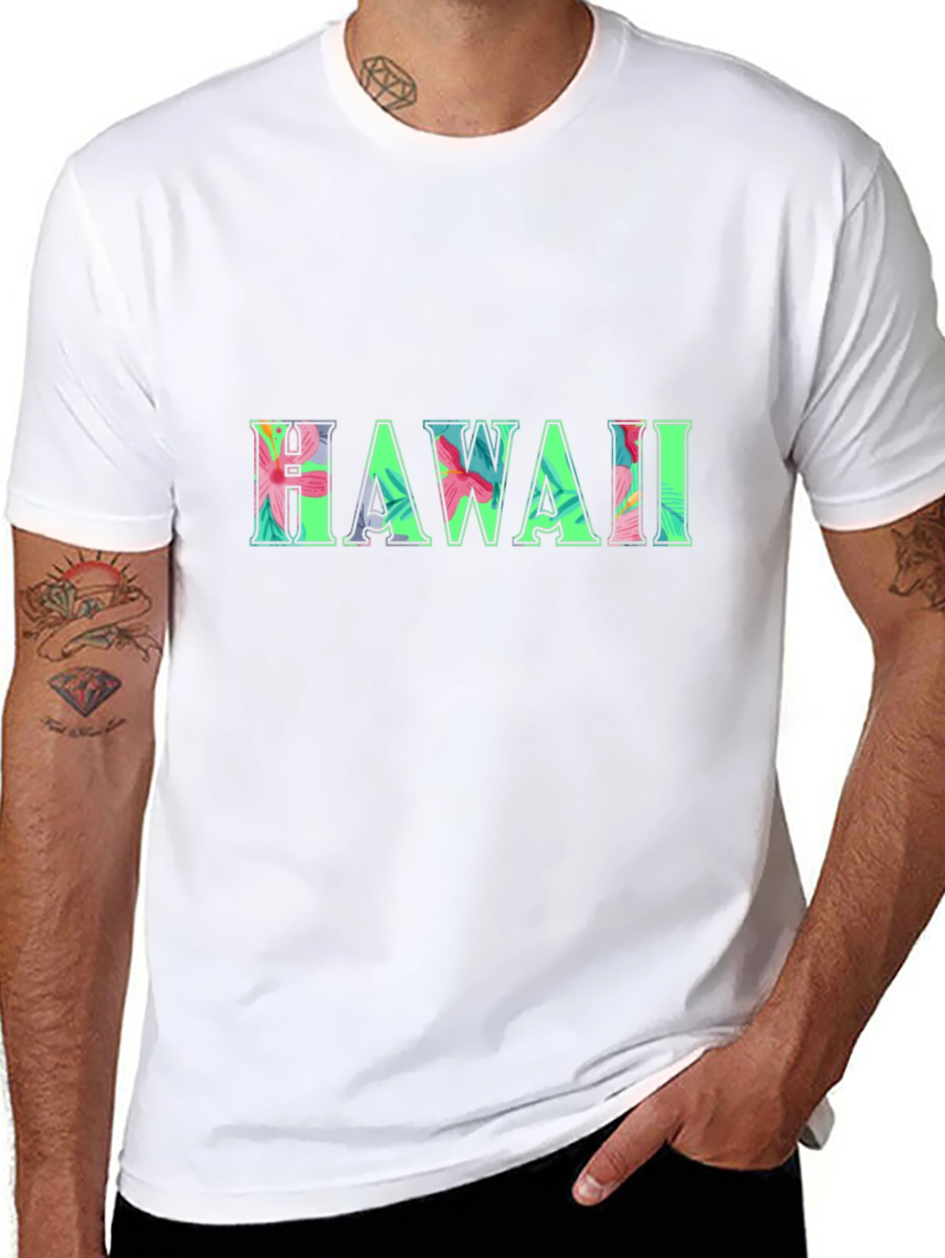 Hawaii Floral Print Black T-Shirt