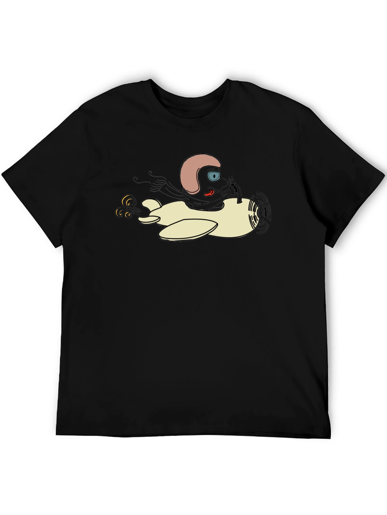 Cartoon Pilot T-Shirt - Black Cotton Tee