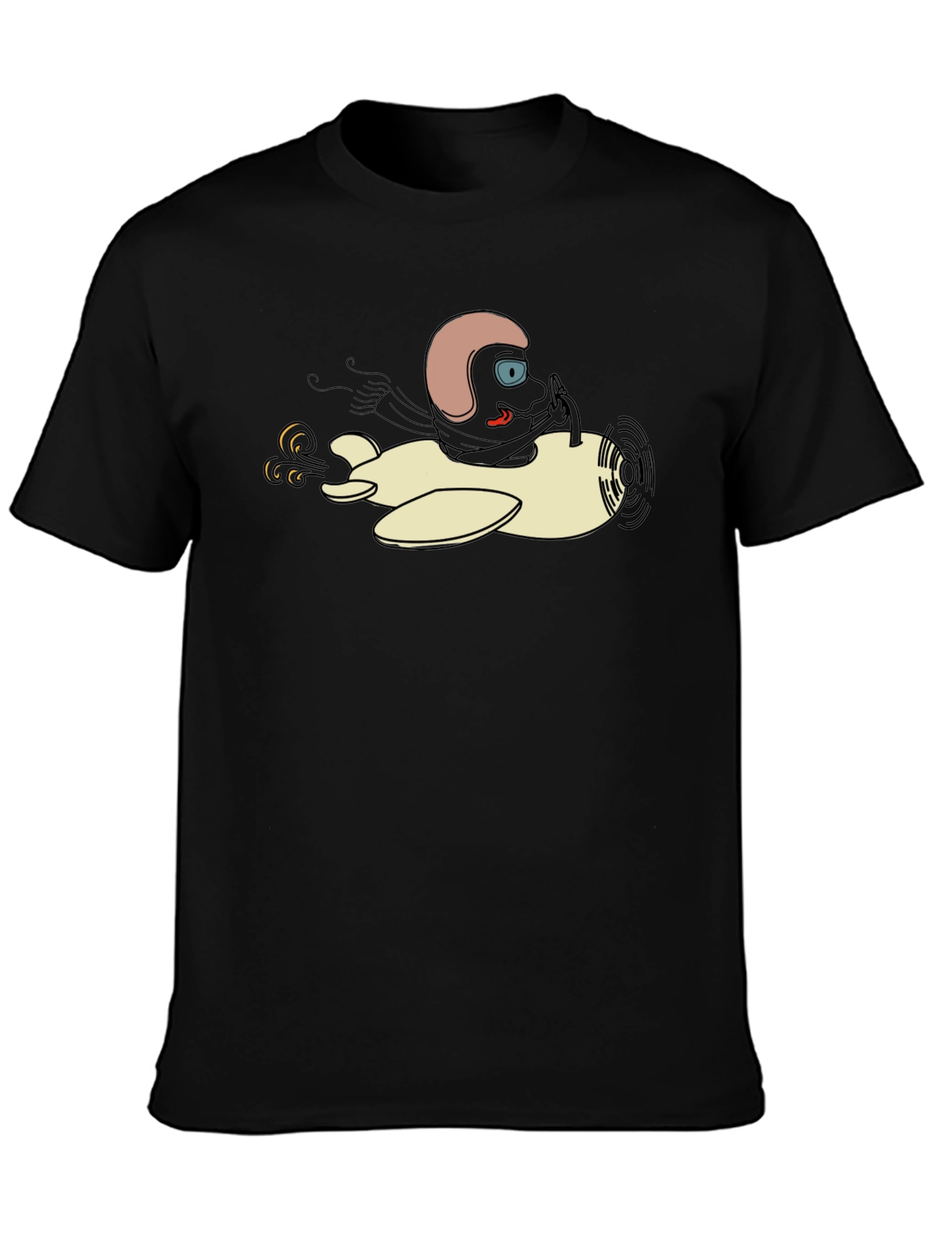 Cartoon Pilot T-Shirt - Black Cotton Tee