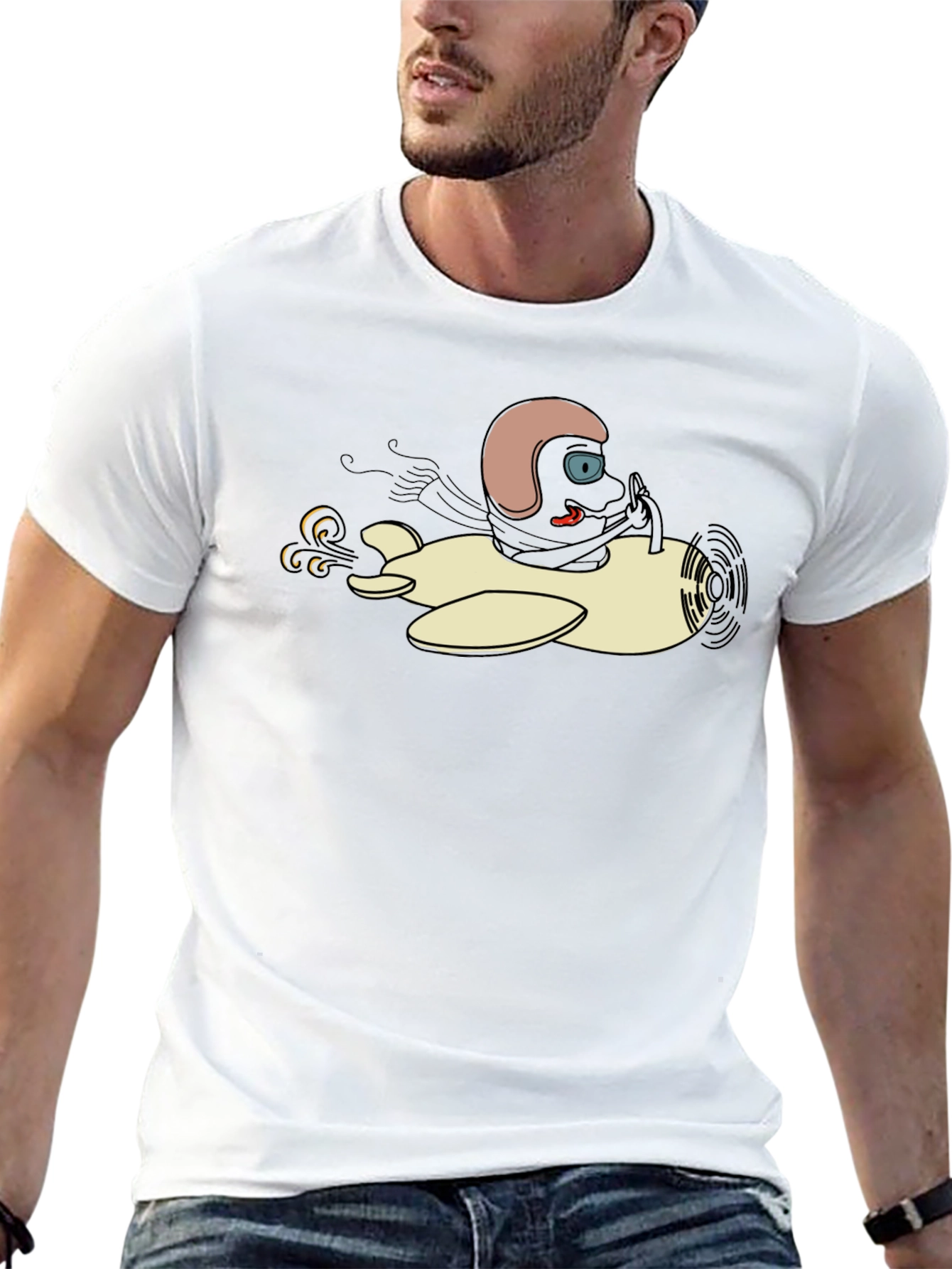 Cartoon Pilot T-Shirt - Black Cotton Tee