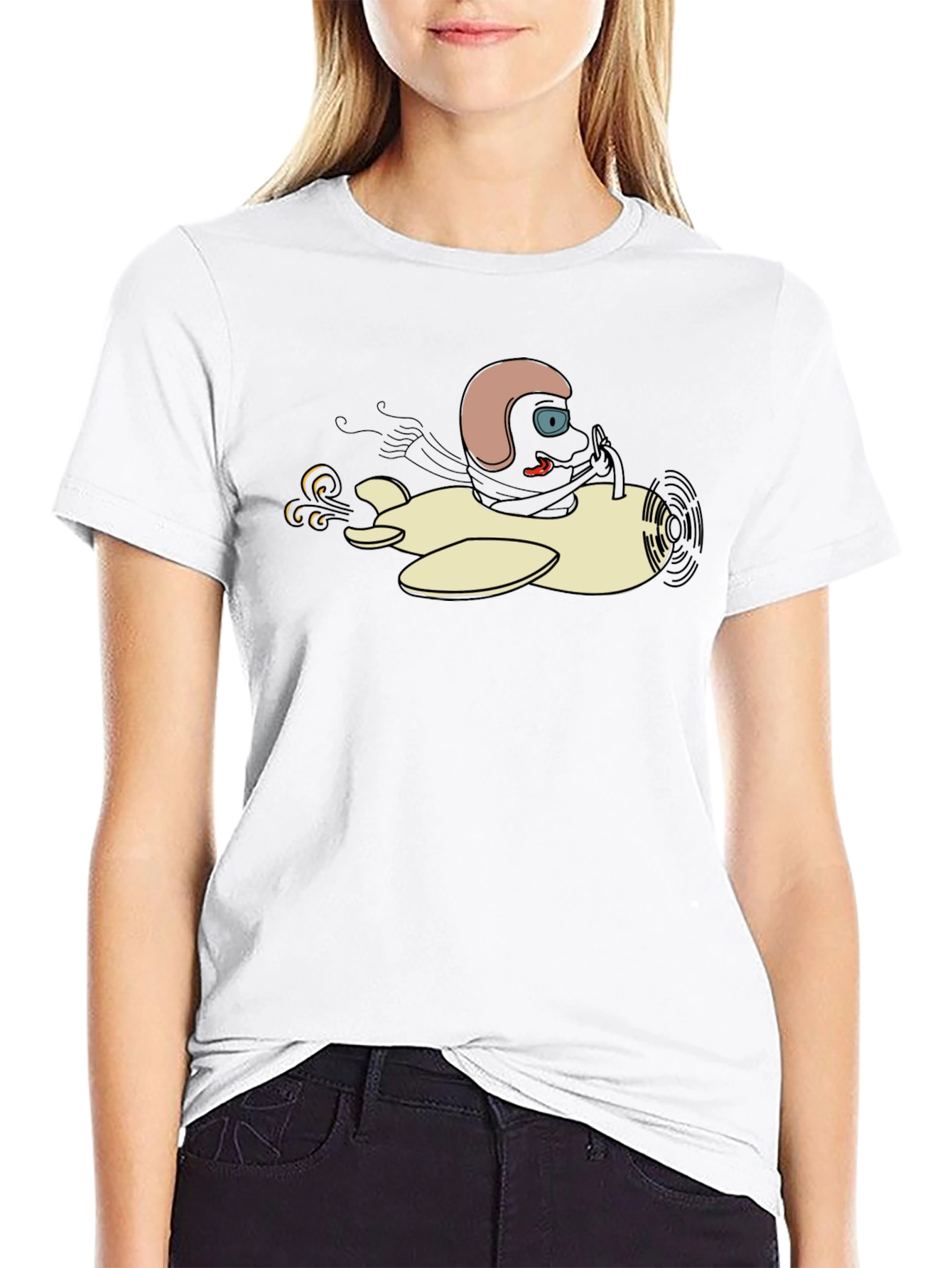 Cartoon Pilot T-Shirt - Black Cotton Tee