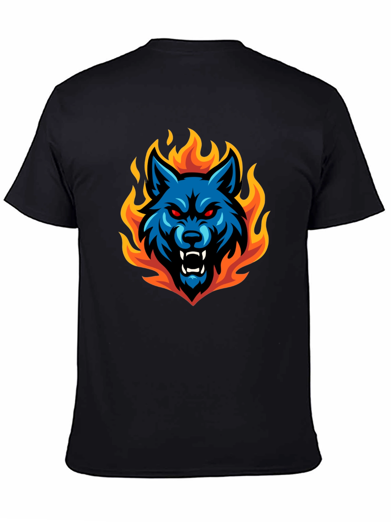 Fiery Wolf Graphic Tee - Black Cotton T-Shirt