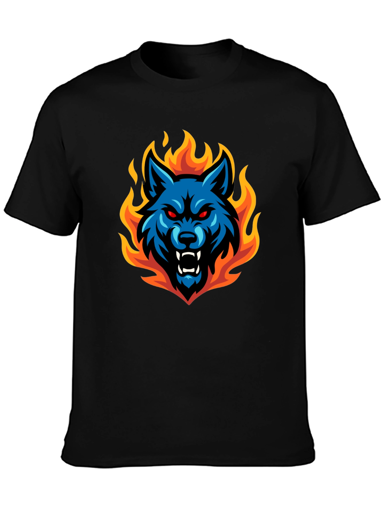 Fiery Wolf Graphic Tee - Black Cotton T-Shirt