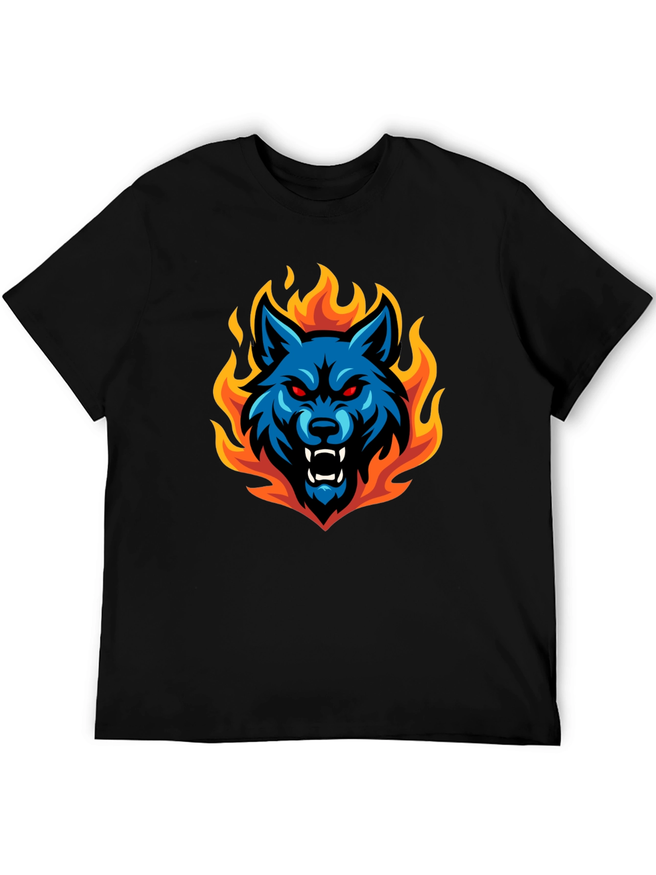 Fiery Wolf Graphic Tee - Black Cotton T-Shirt