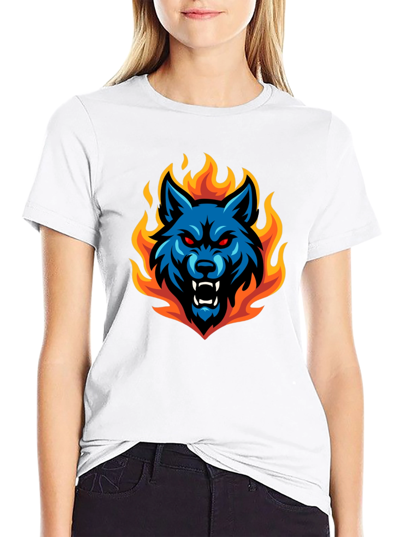 Fiery Wolf Graphic Tee - Black Cotton T-Shirt