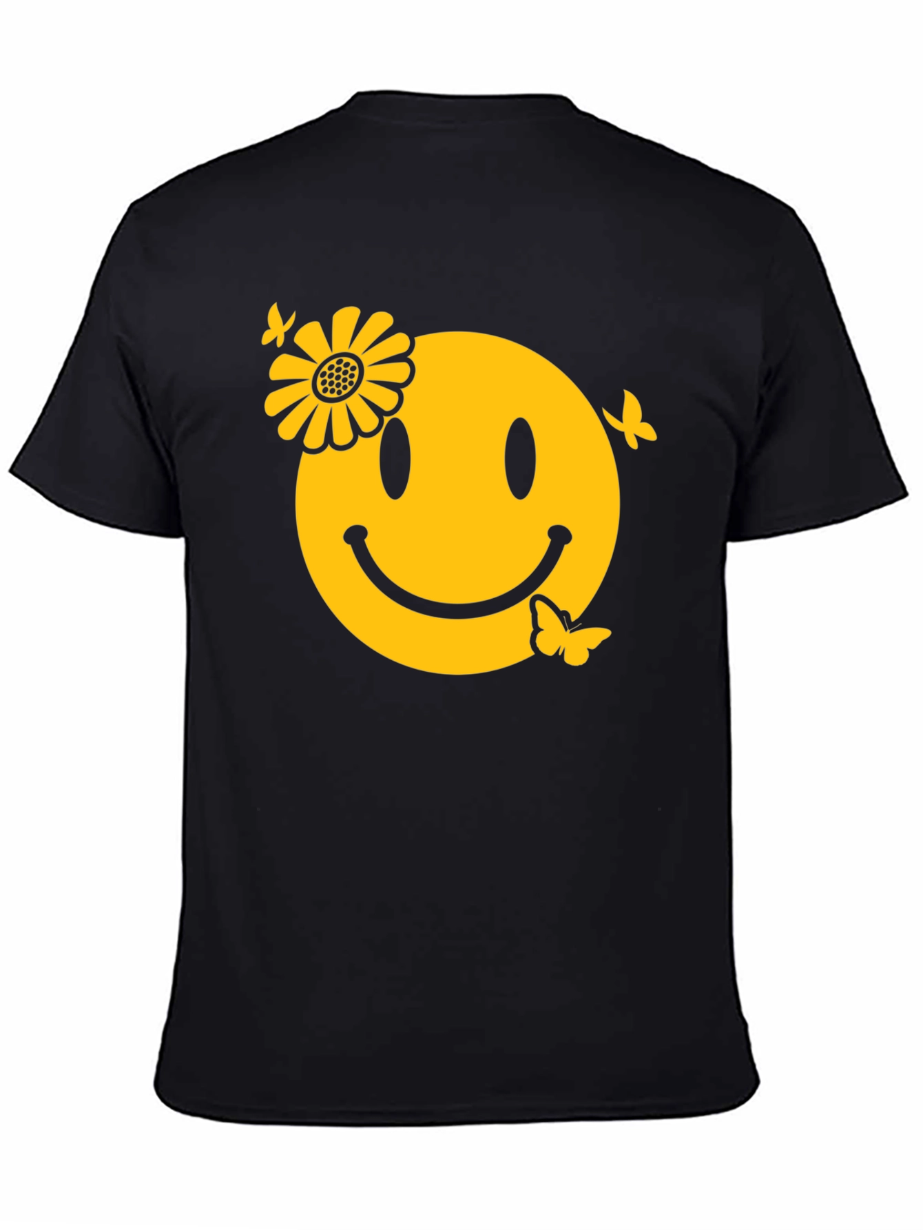Smiley Face with Flower & Butterflies Graphic Tee
