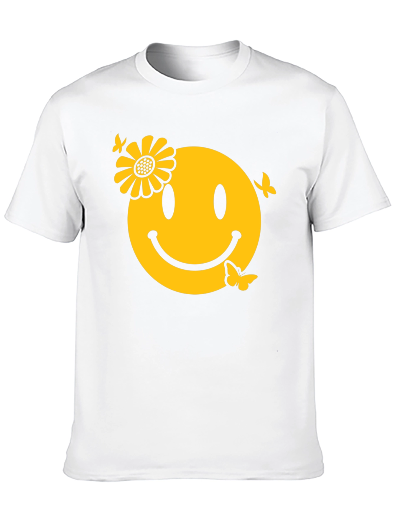 Smiley Face with Flower & Butterflies Graphic Tee