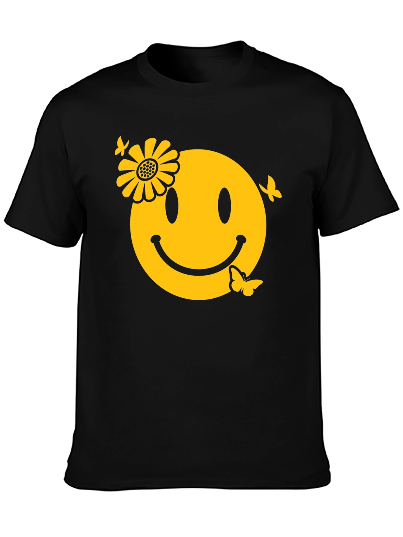 Smiley Face with Flower & Butterflies Graphic Tee