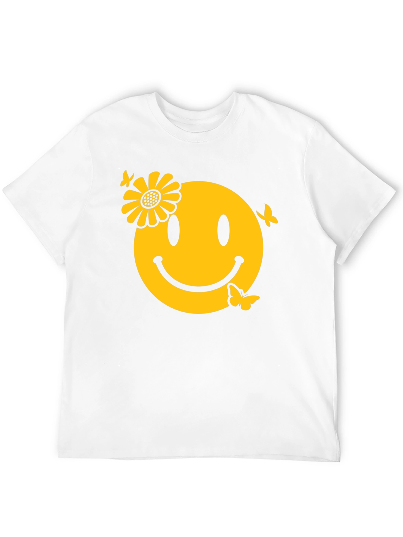 Smiley Face with Flower & Butterflies Graphic Tee