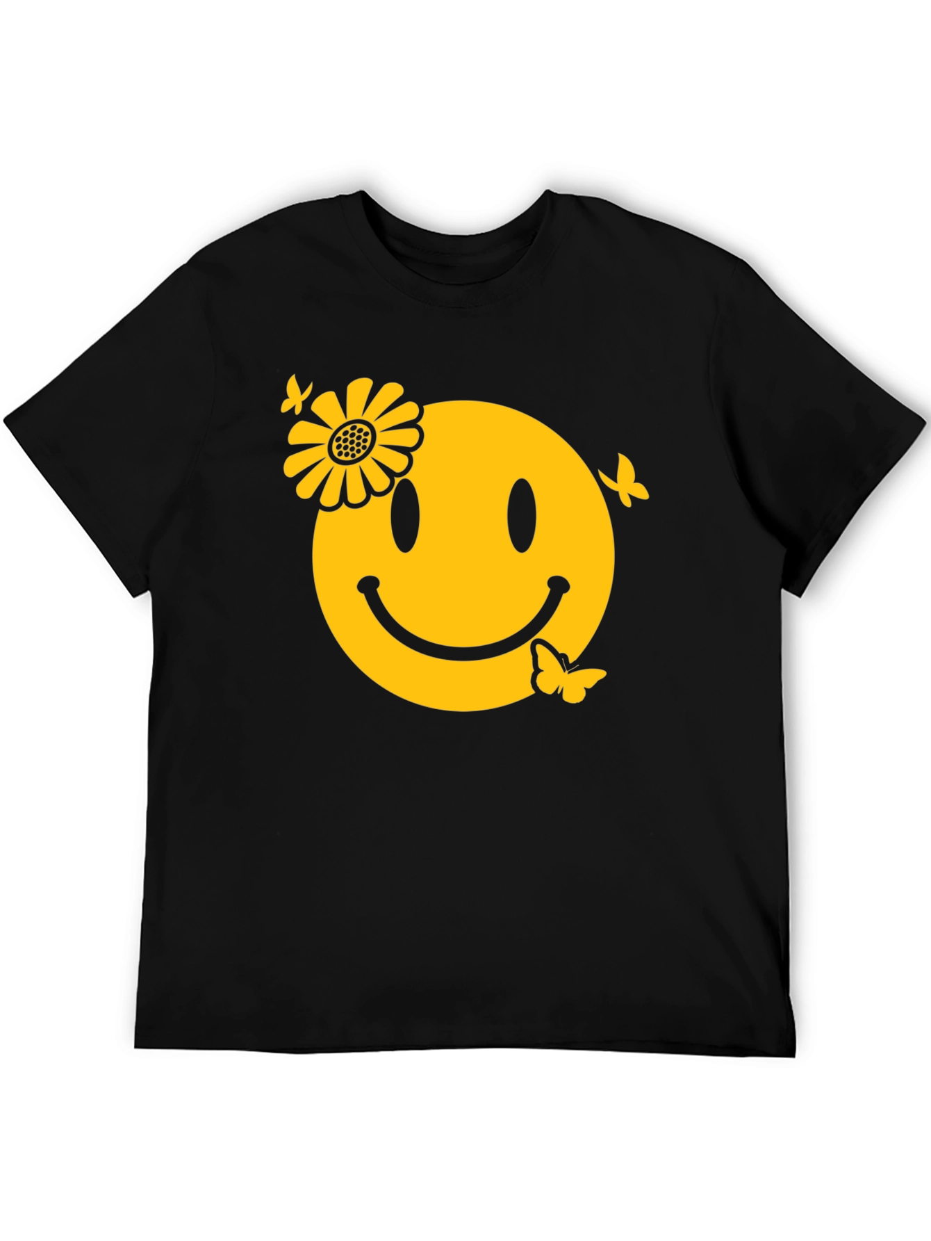 Smiley Face with Flower & Butterflies Graphic Tee