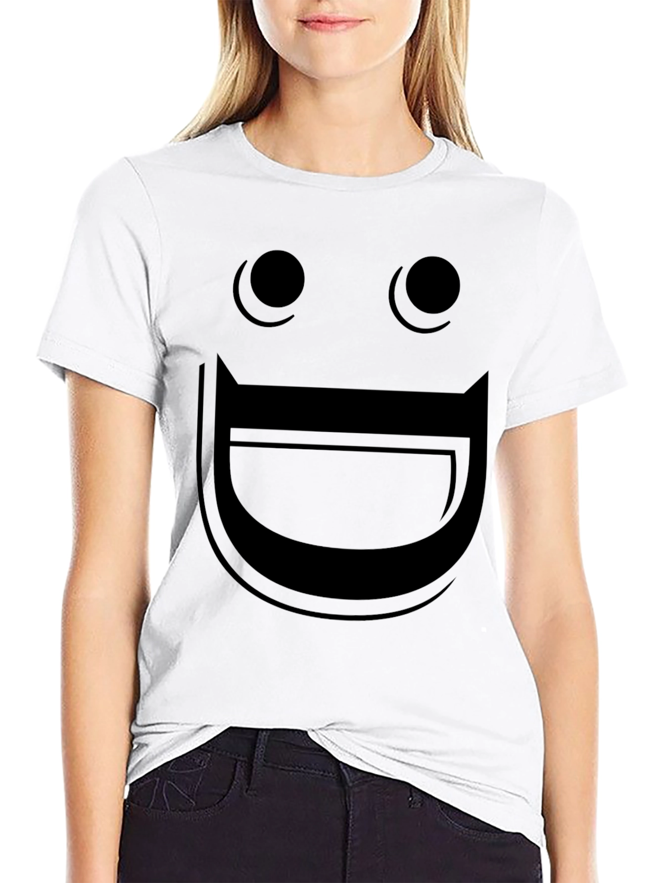 Funny Black Cartoon Face Graphic T-Shirt