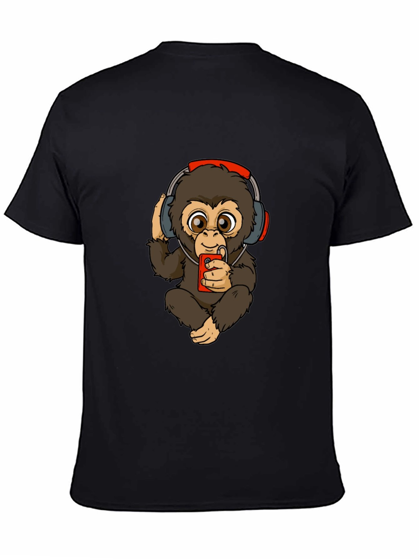 Monkey with Headphones Graphic Tee - Black