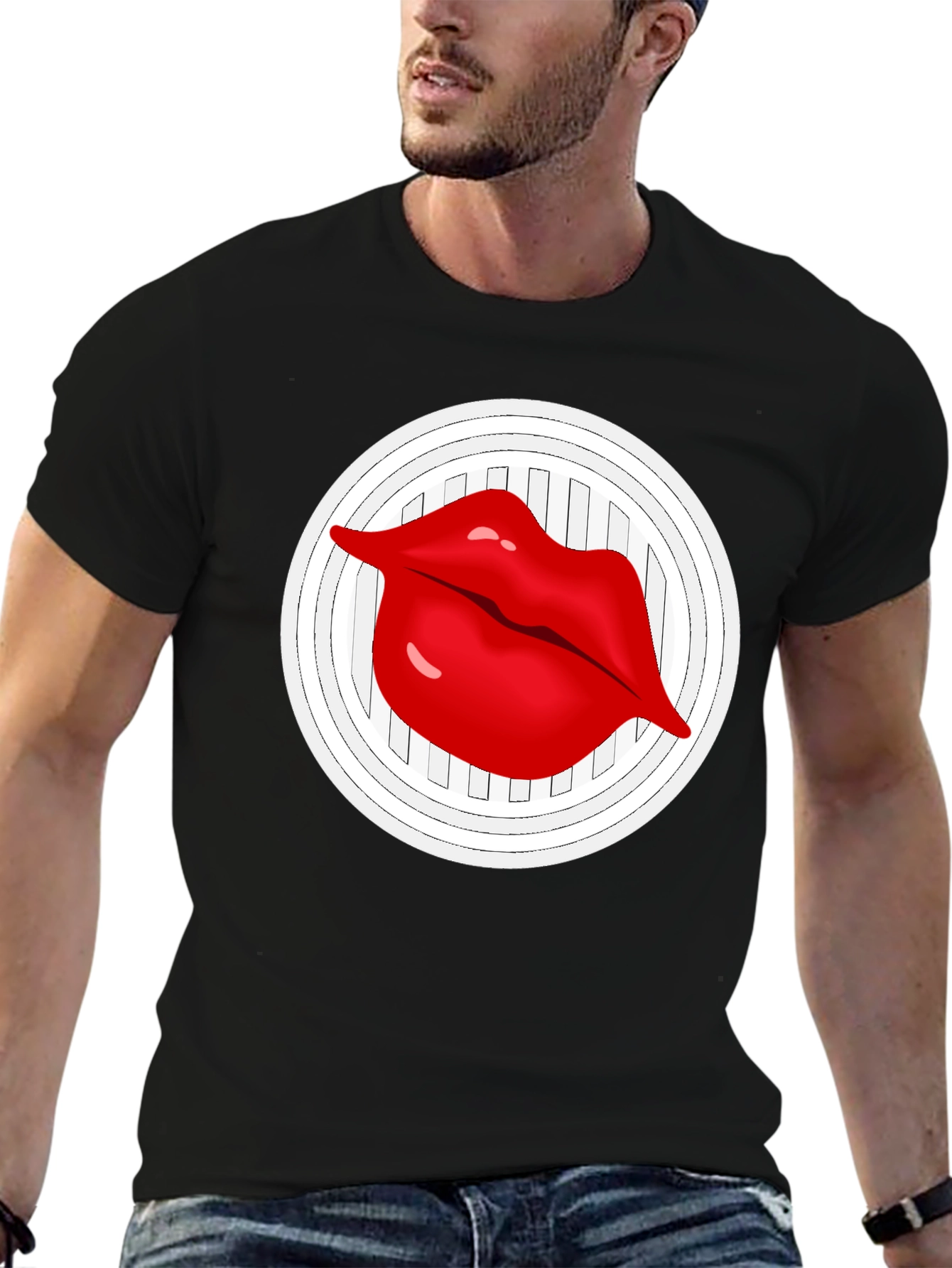 Lip Graphic Black Crew Neck T-Shirt