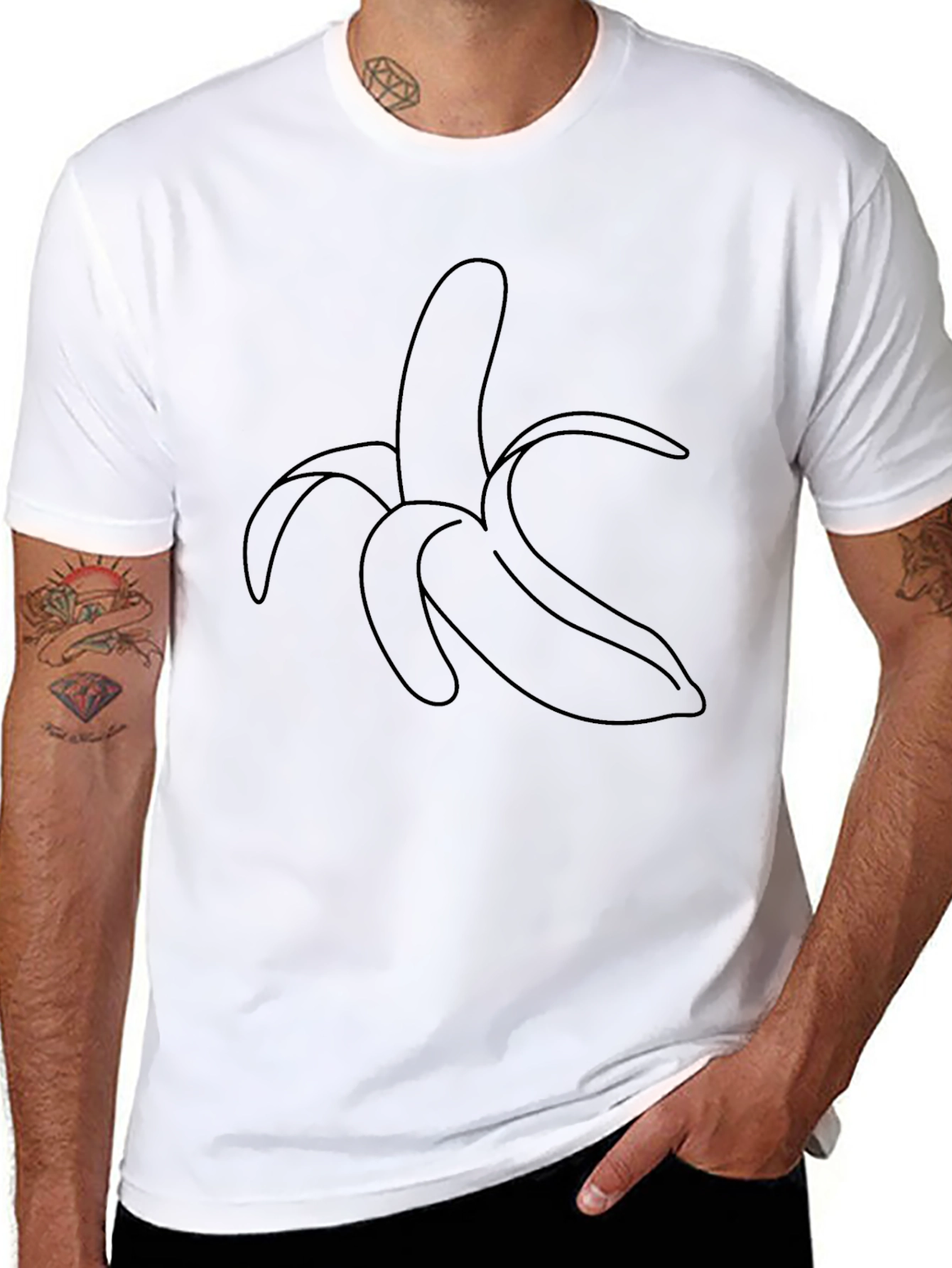 Banana Outline Graphic Print Black T-Shirt