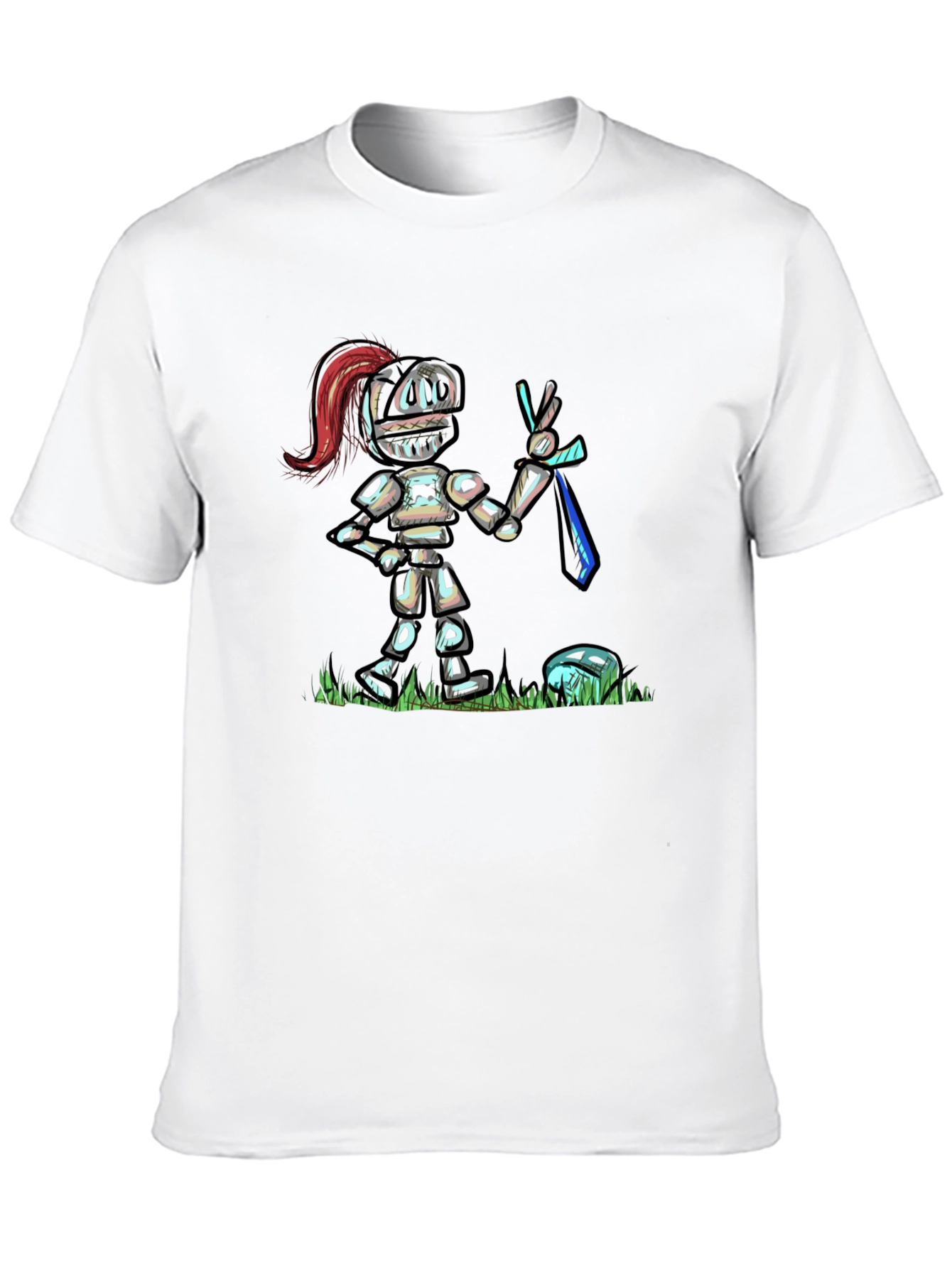 Cartoon Knight T-Shirt - Black Cotton Tee