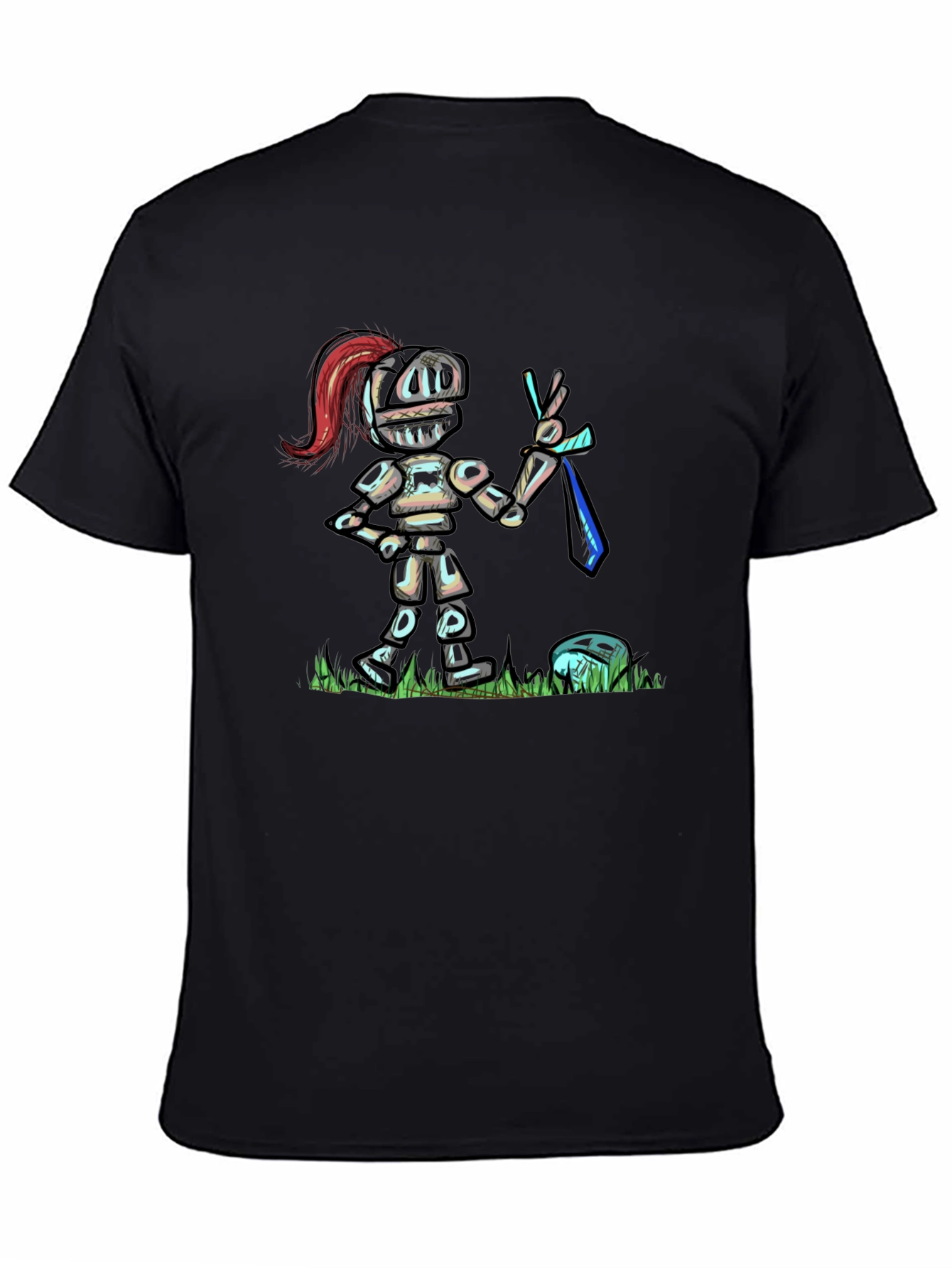 Cartoon Knight T-Shirt - Black Cotton Tee